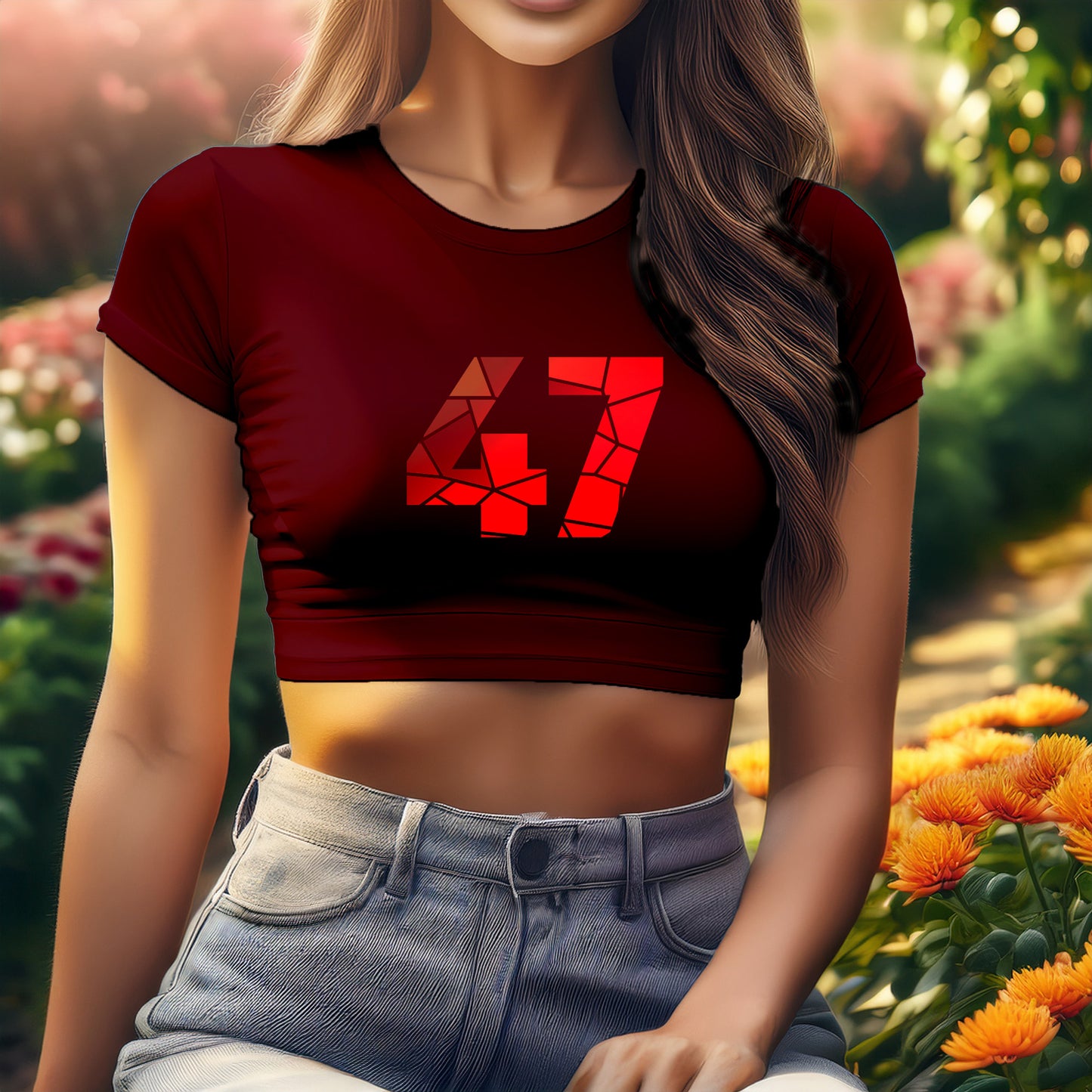 City Posters Plus 47 Number Women Crop Top (Maroon)