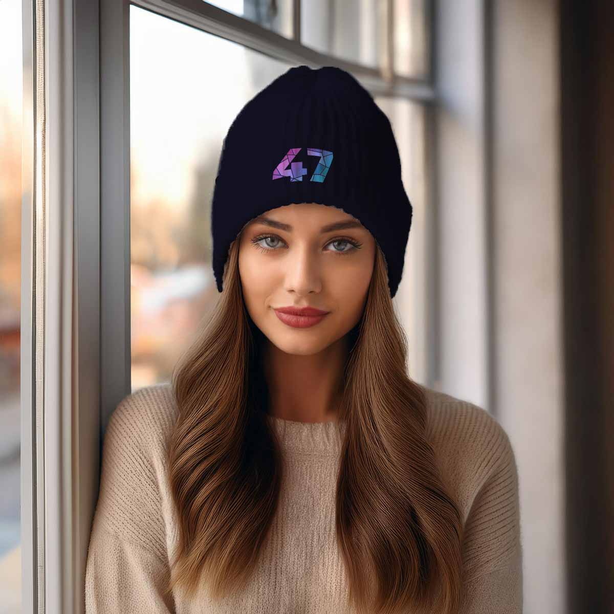 47 Number Beanie | Modern Numeric Knit Winter Hat | Beanies Plus by City Posters Plus