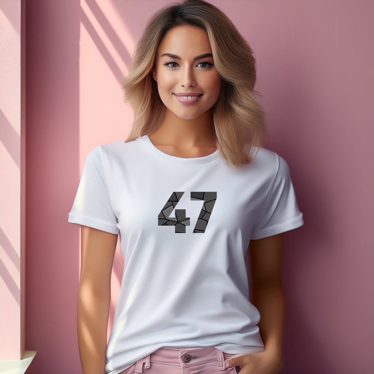 47 Number Women T-Shirt (White) | Stylish Numeric Graphic Tee
