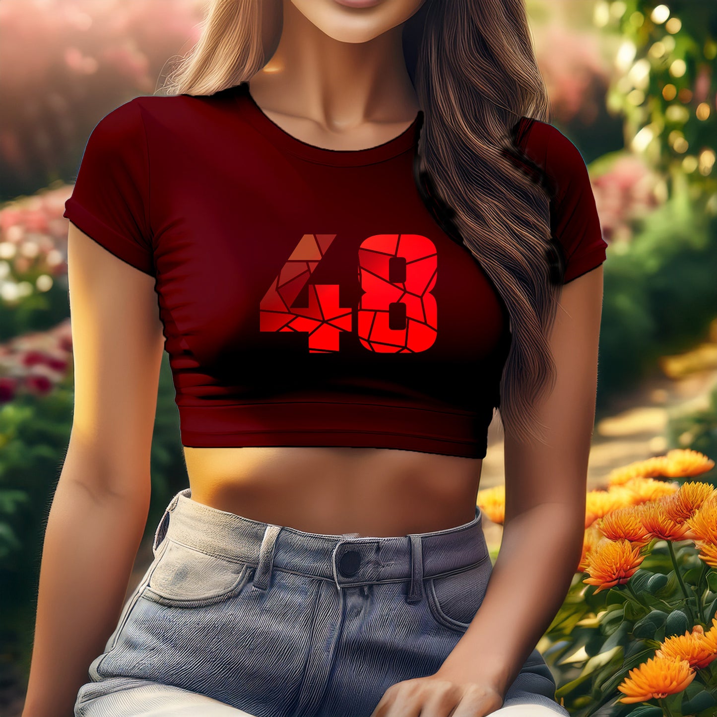 City Posters Plus 48 Number Women Crop Top (Maroon)