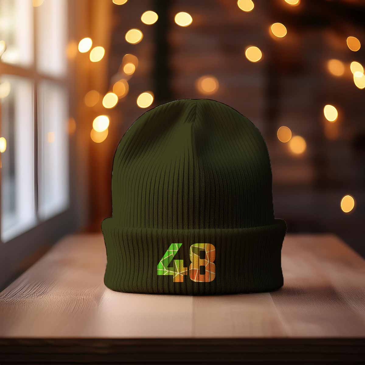 48 Number Cuffed Beanie (Olive)
