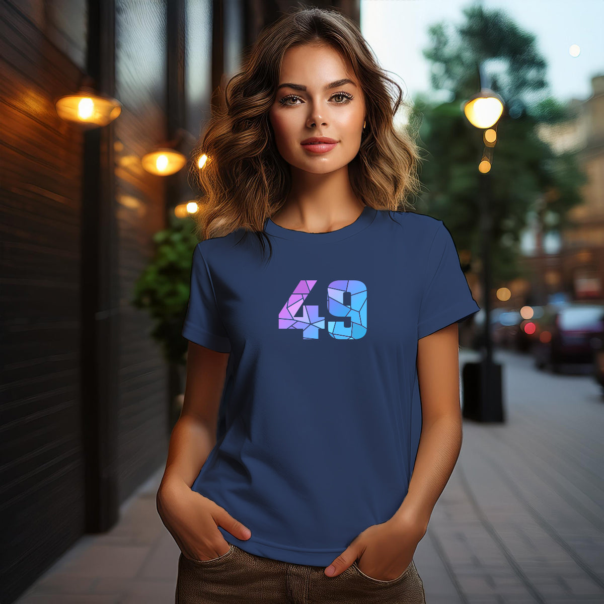 City Posters Plus 49 Number Women T-Shirt (Navy Blue) | Stylish Numeric Graphic Tee