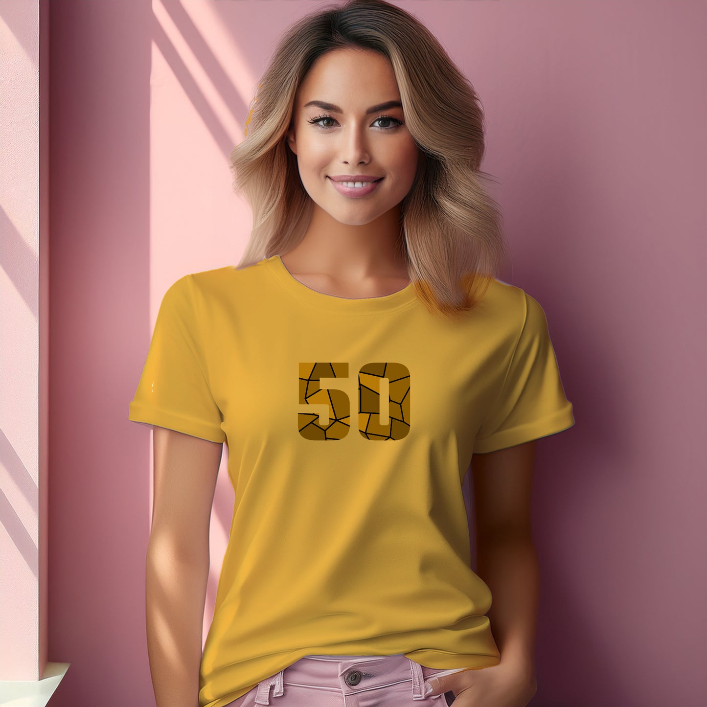 50 Number Women T-Shirt (Golden Yellow) | Stylish Numeric Graphic Tee