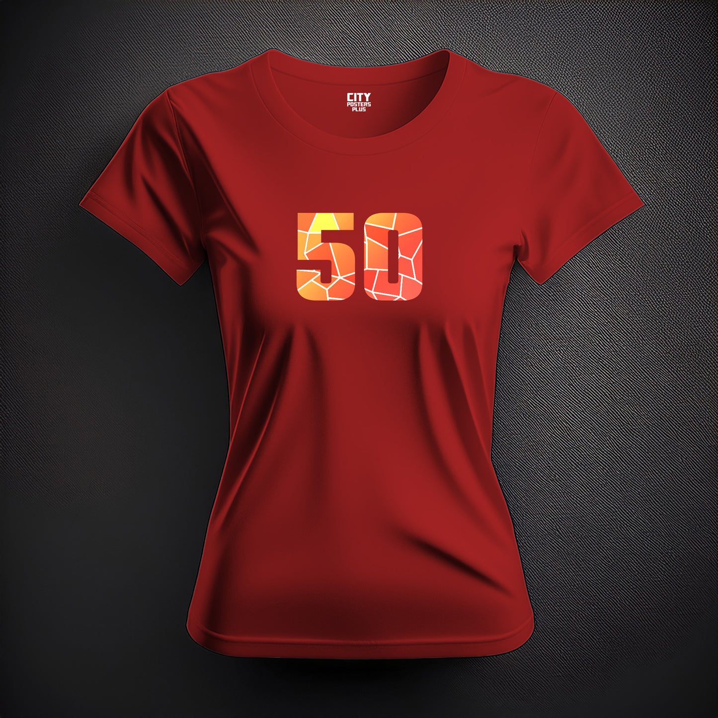 City Posters Plus 50 Number Women T-Shirt (Red) | Stylish Numeric Graphic Tee