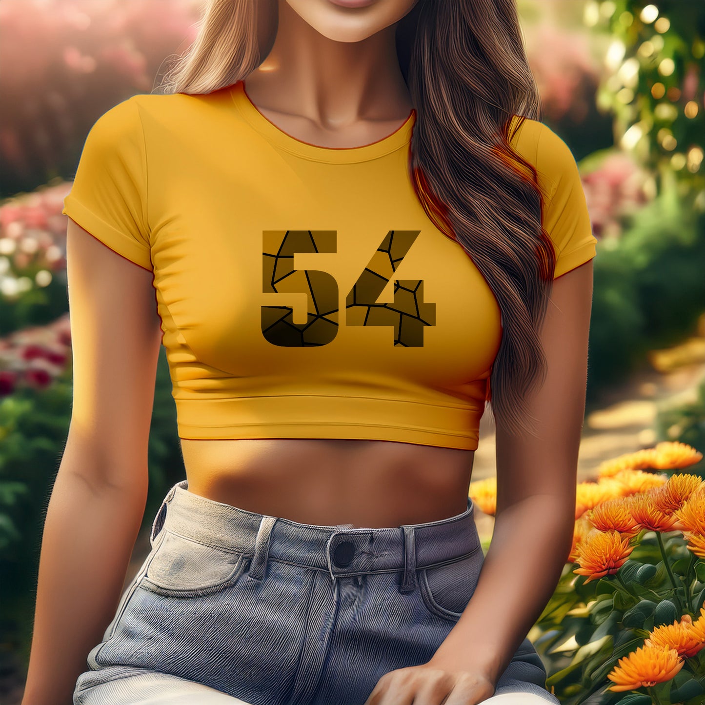 City Posters Plus 54 Number Women Crop Top (Golden Yellow)
