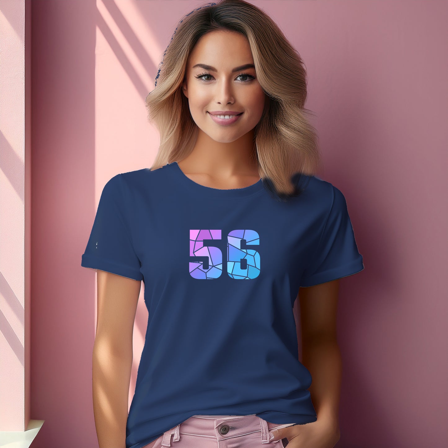 56 Number Women T-Shirt (Navy Blue) | Stylish Numeric Graphic Tee