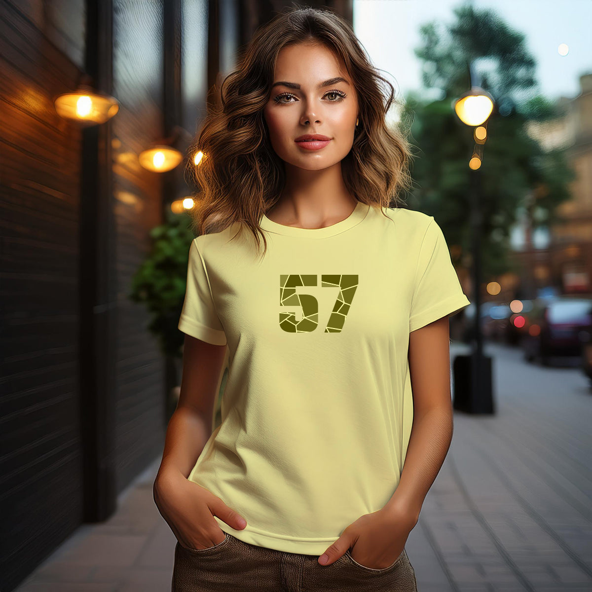 City Posters Plus 57 Number Women T-Shirt (Butter Yellow) | Stylish Numeric Graphic Tee