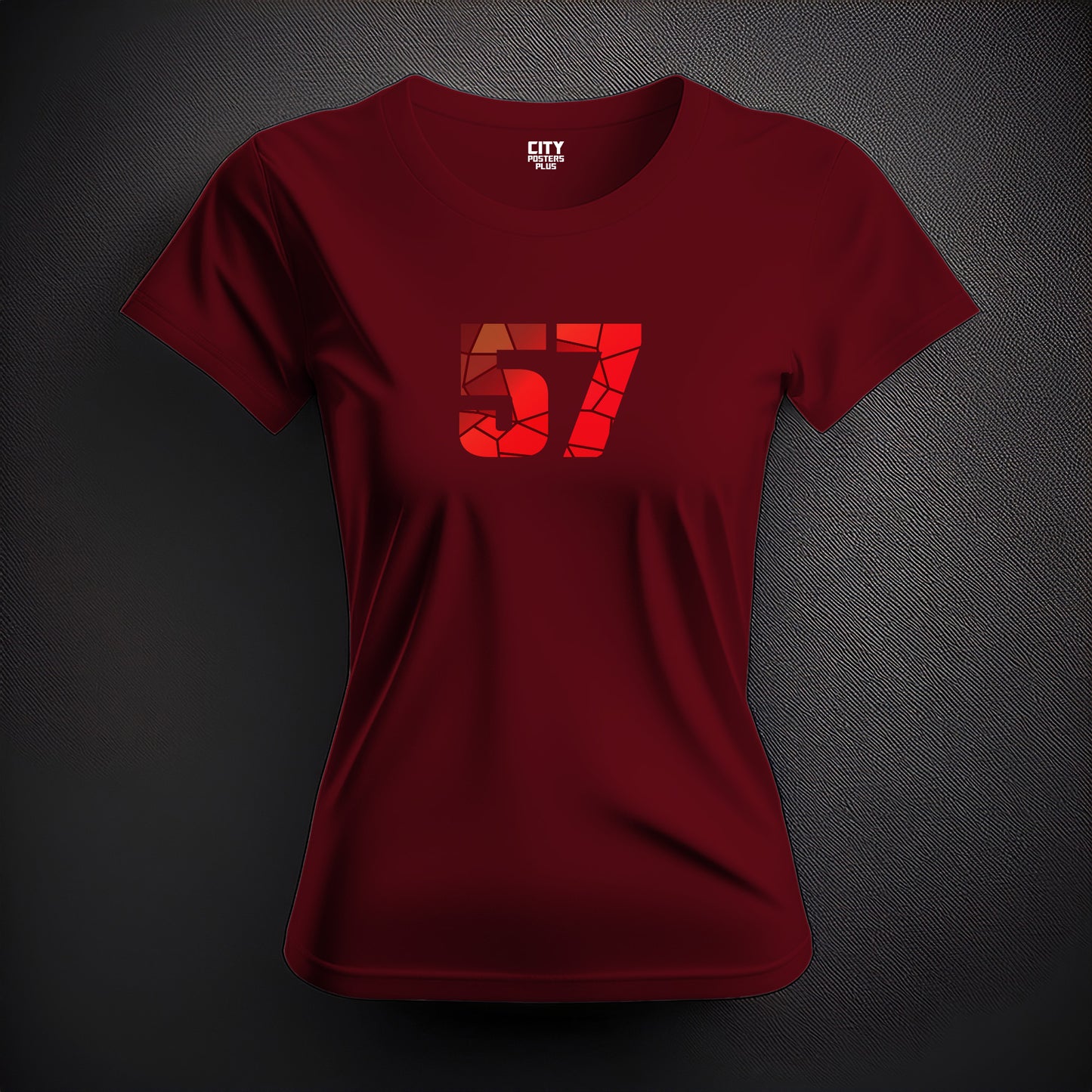 City Posters Plus 57 Number Women T-Shirt (Maroon) | Stylish Numeric Graphic Tee