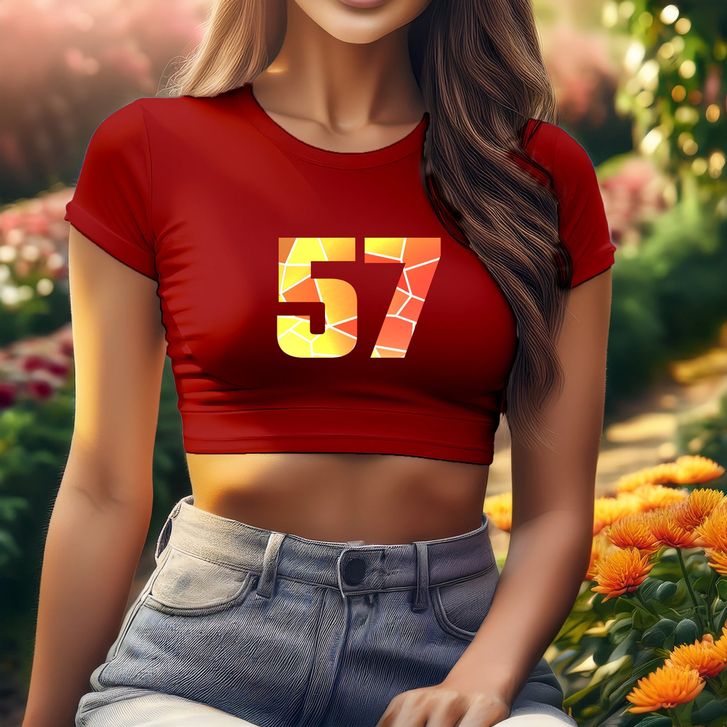 City Posters Plus 57 Number Women Crop Top (Red)
