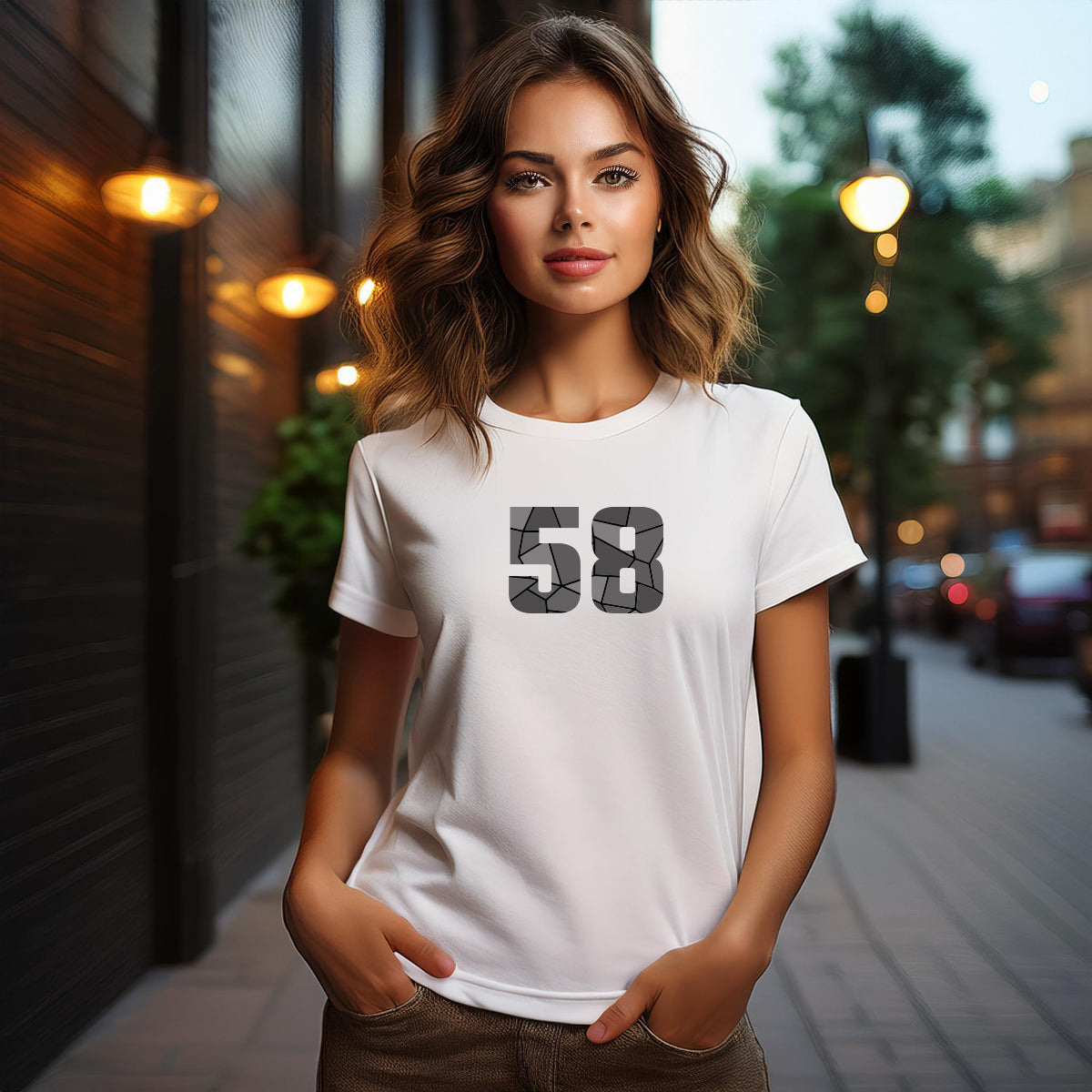 City Posters Plus 58 Number Women T-Shirt (White) | Stylish Numeric Graphic Tee