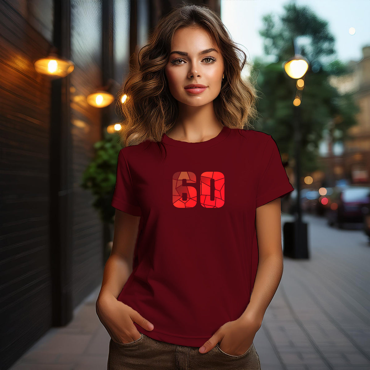City Posters Plus 60 Number Women T-Shirt (Maroon) | Stylish Numeric Graphic Tee