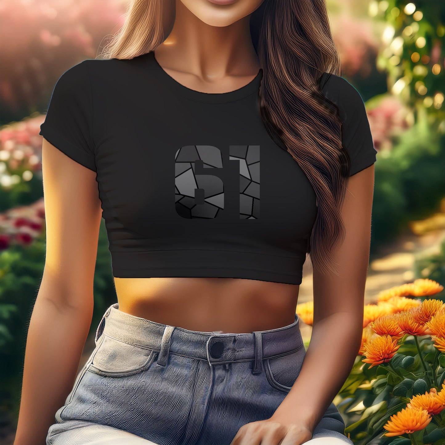 City Posters Plus 61 Number Women Crop Top (Black)