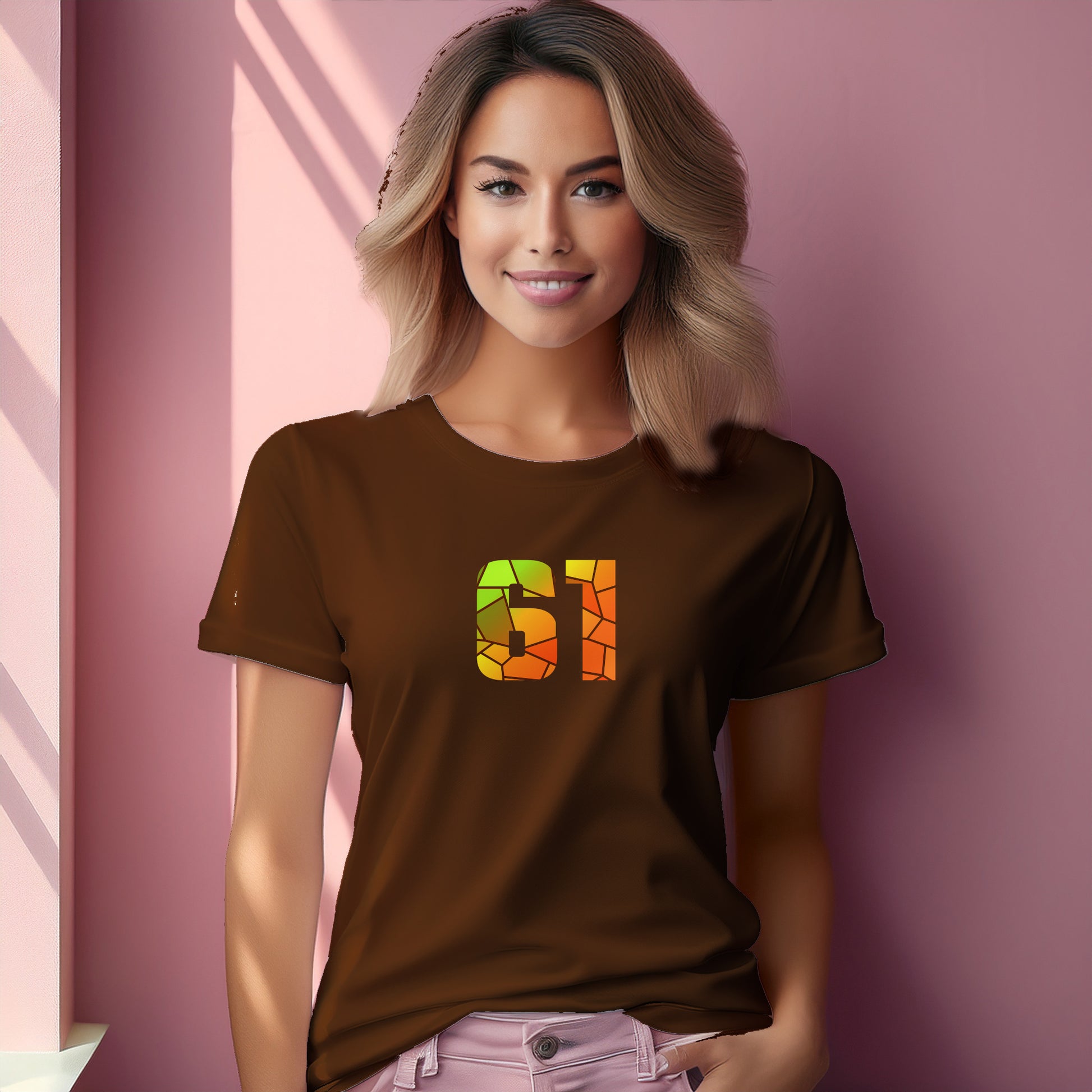 61 Number Women T-Shirt (Brown) | Stylish Numeric Graphic Tee