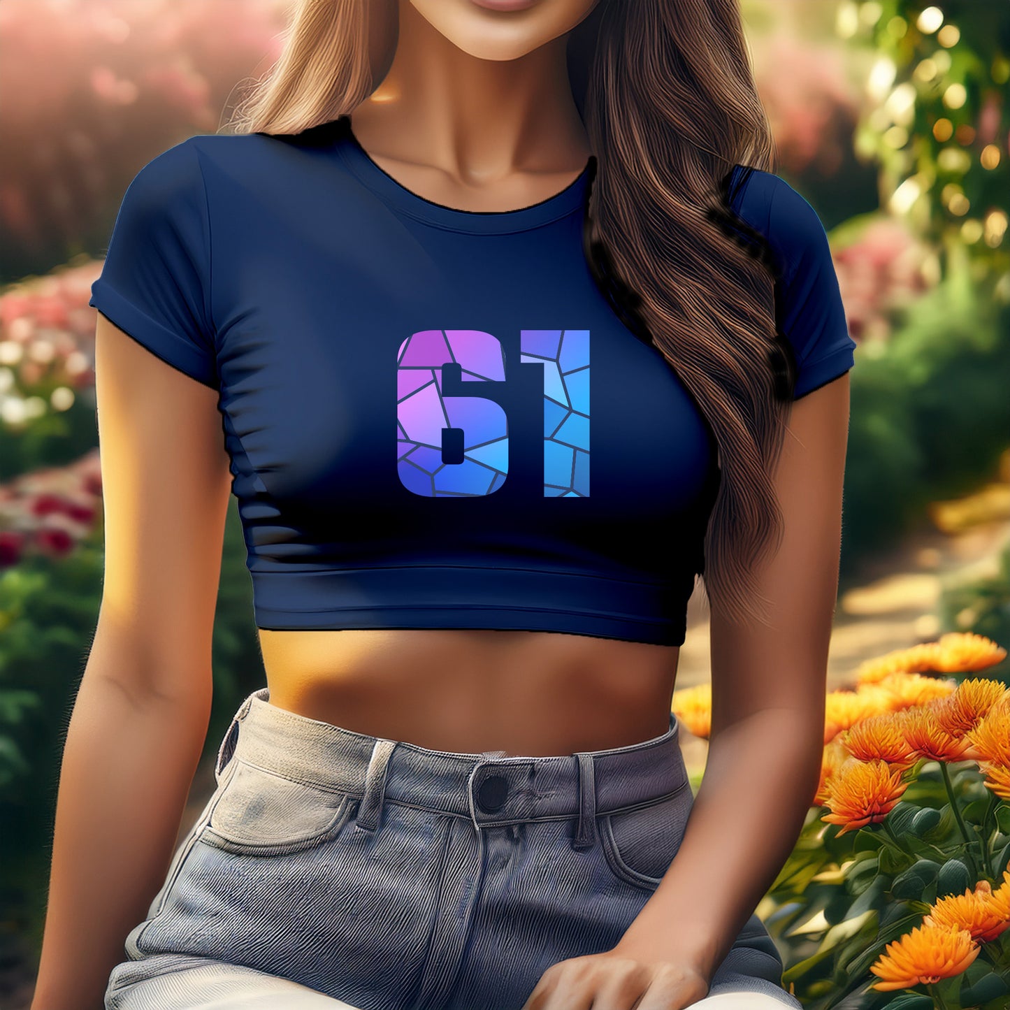 City Posters Plus 61 Number Women Crop Top (Navy Blue)