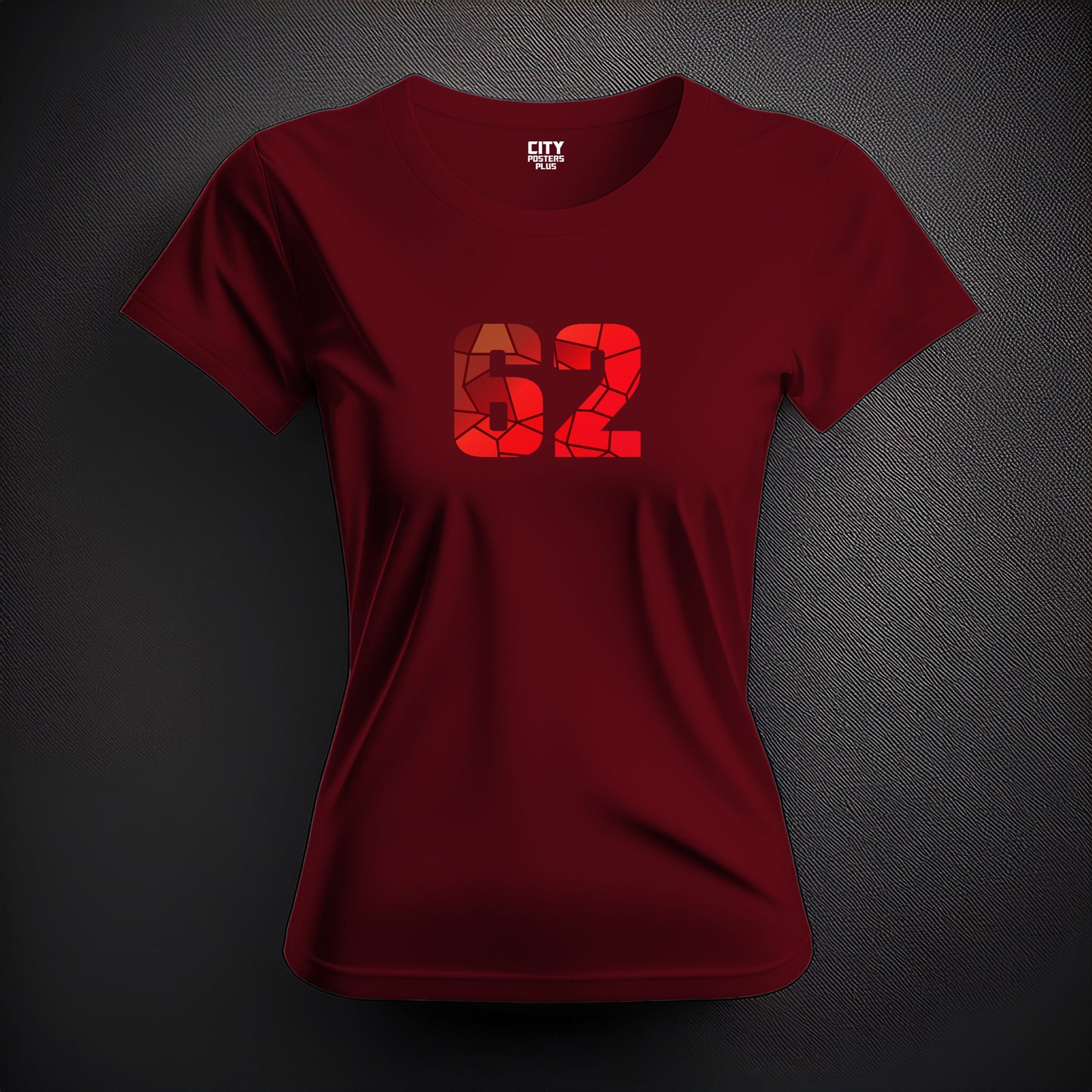 City Posters Plus 62 Number Women T-Shirt (Maroon) | Stylish Numeric Graphic Tee