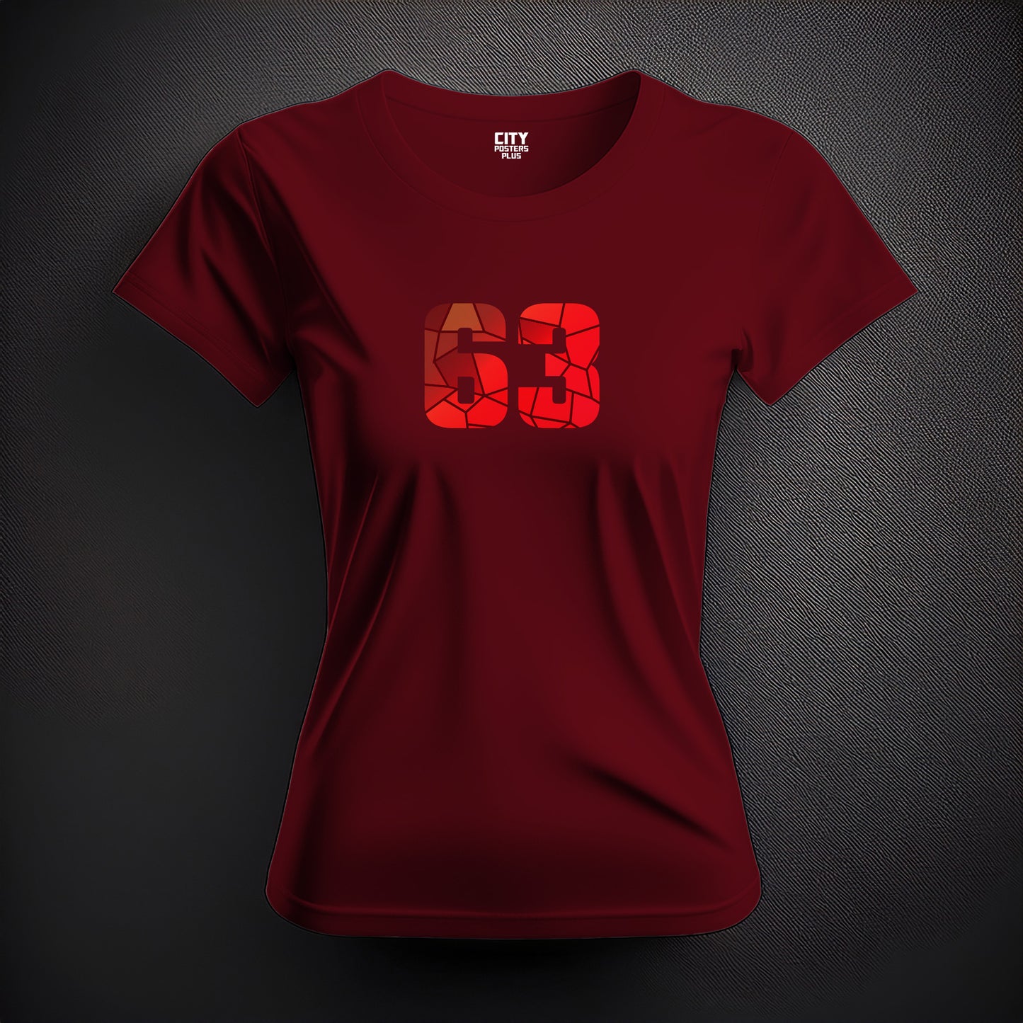 City Posters Plus 63 Number Women T-Shirt (Maroon) | Stylish Numeric Graphic Tee