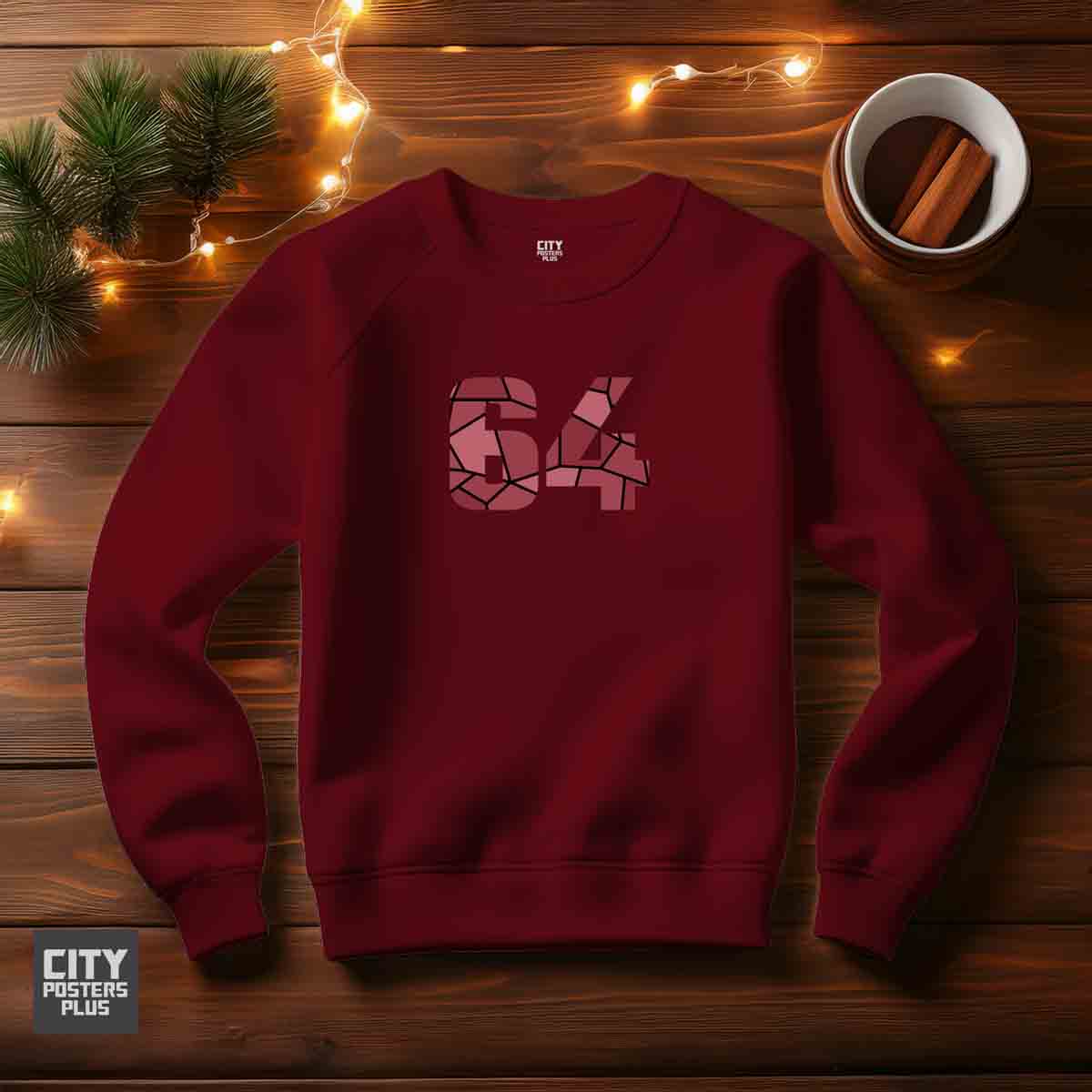 64 Number Unisex Sweatshirt (Maroon)  Premium Graphic Crewneck