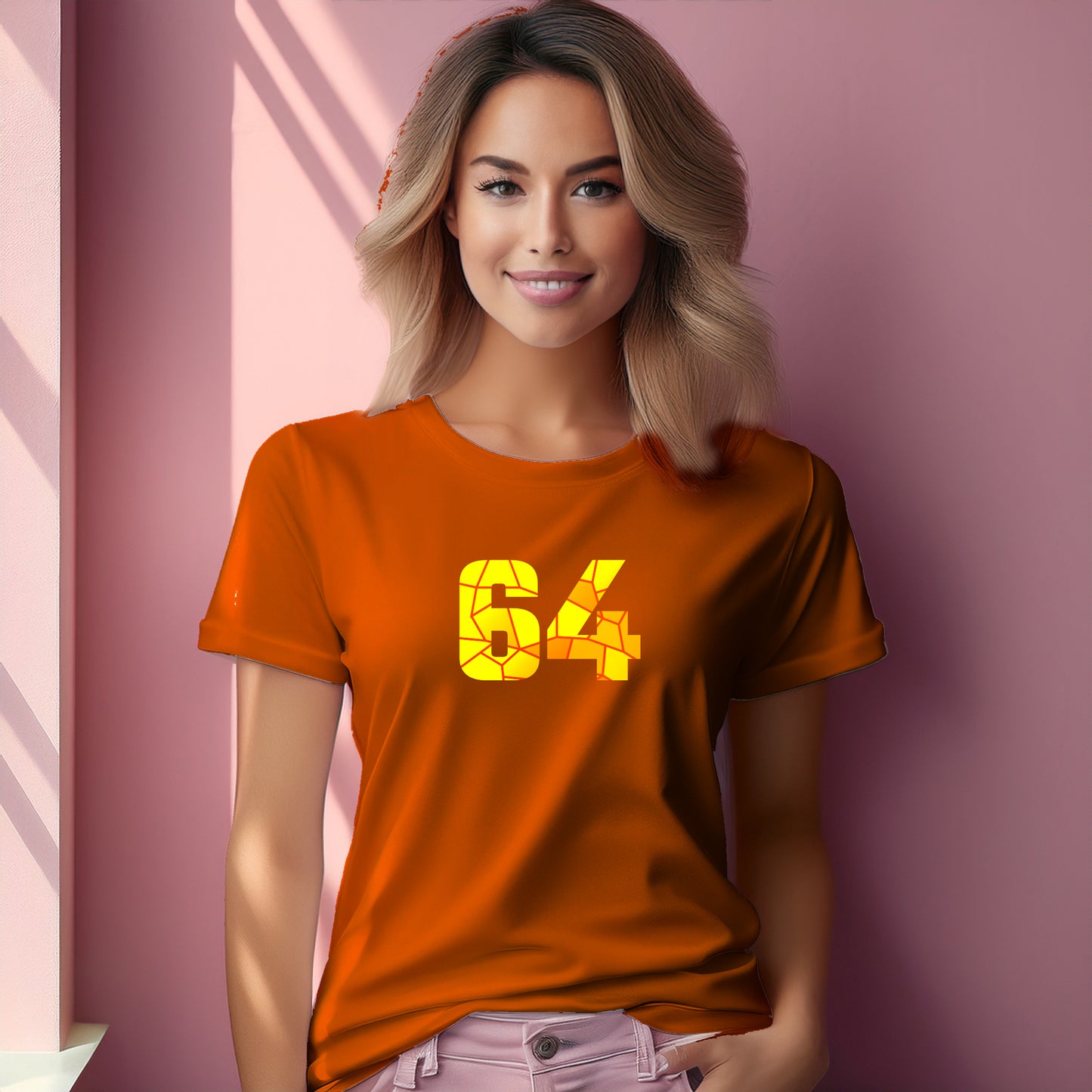 64 Number Women T-Shirt (Orange) | Stylish Numeric Graphic Tee