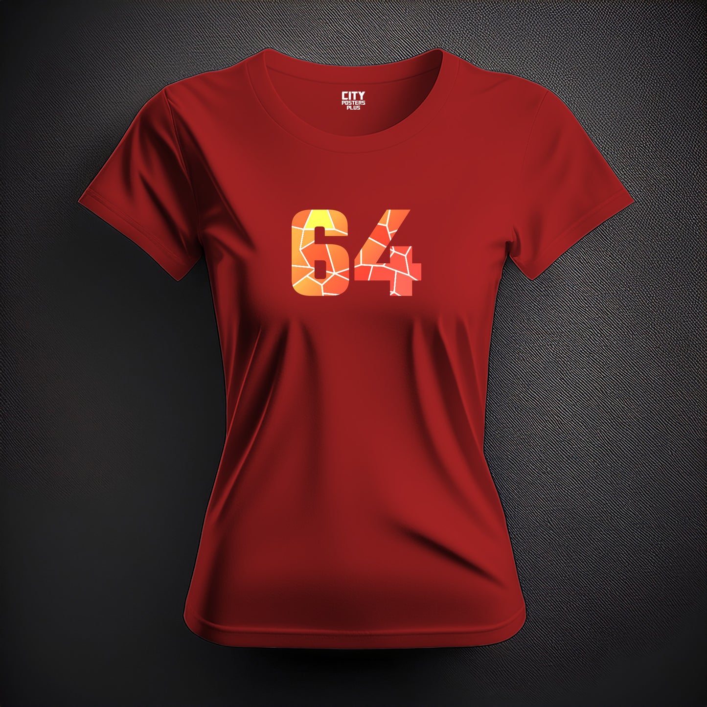 City Posters Plus 64 Number Women T-Shirt (Red) | Stylish Numeric Graphic Tee