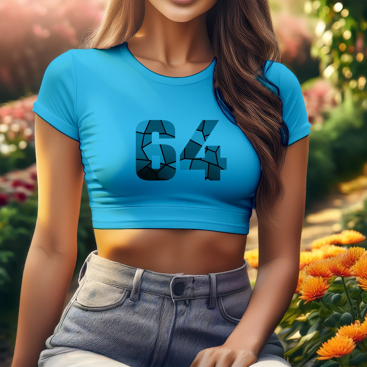 City Posters Plus 64 Number Women Crop Top (Sky Blue)