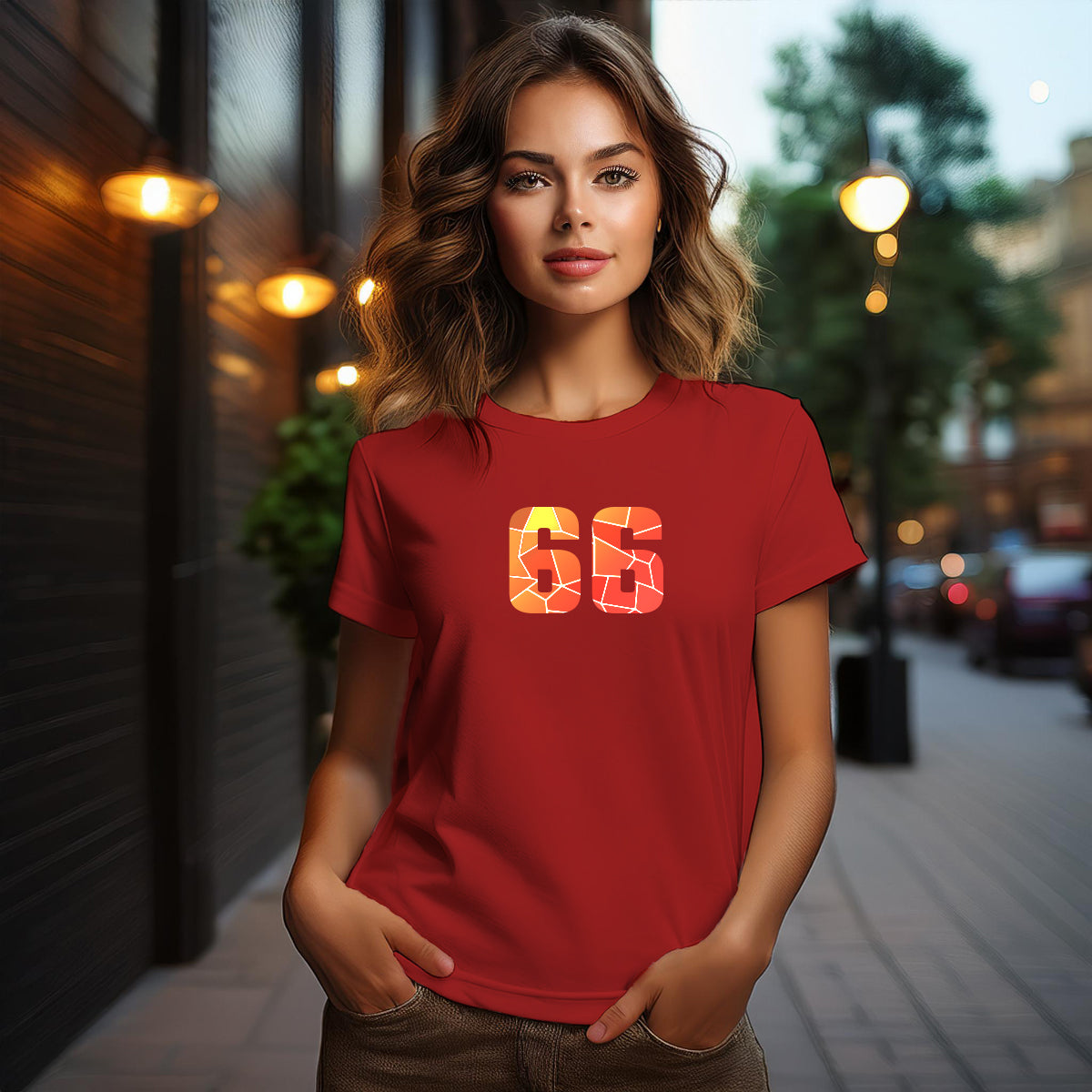 City Posters Plus 66 Number Women T-Shirt (Red) | Stylish Numeric Graphic Tee