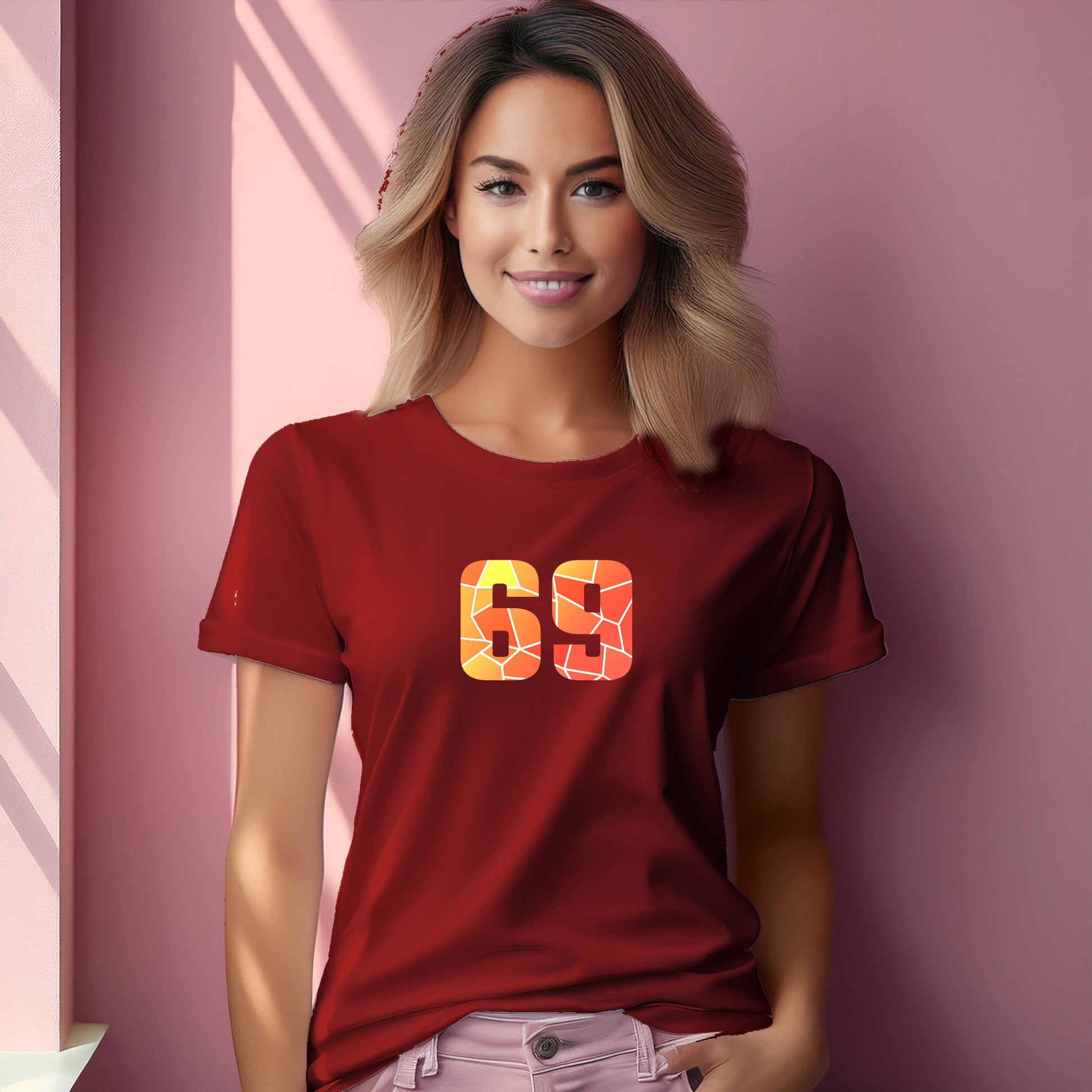 69 Number Women T-Shirt (Red) | Stylish Numeric Graphic Tee