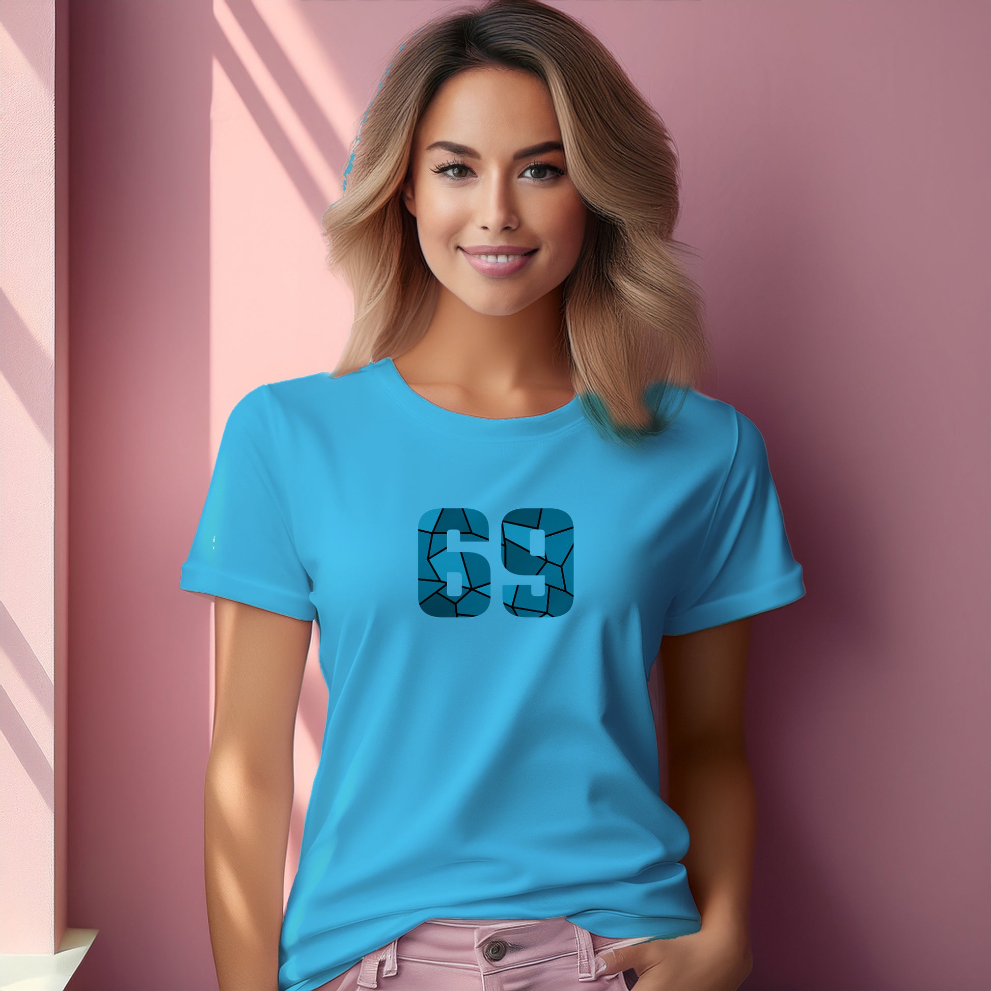 69 Number Women T-Shirt (Sky Blue) | Stylish Numeric Graphic Tee