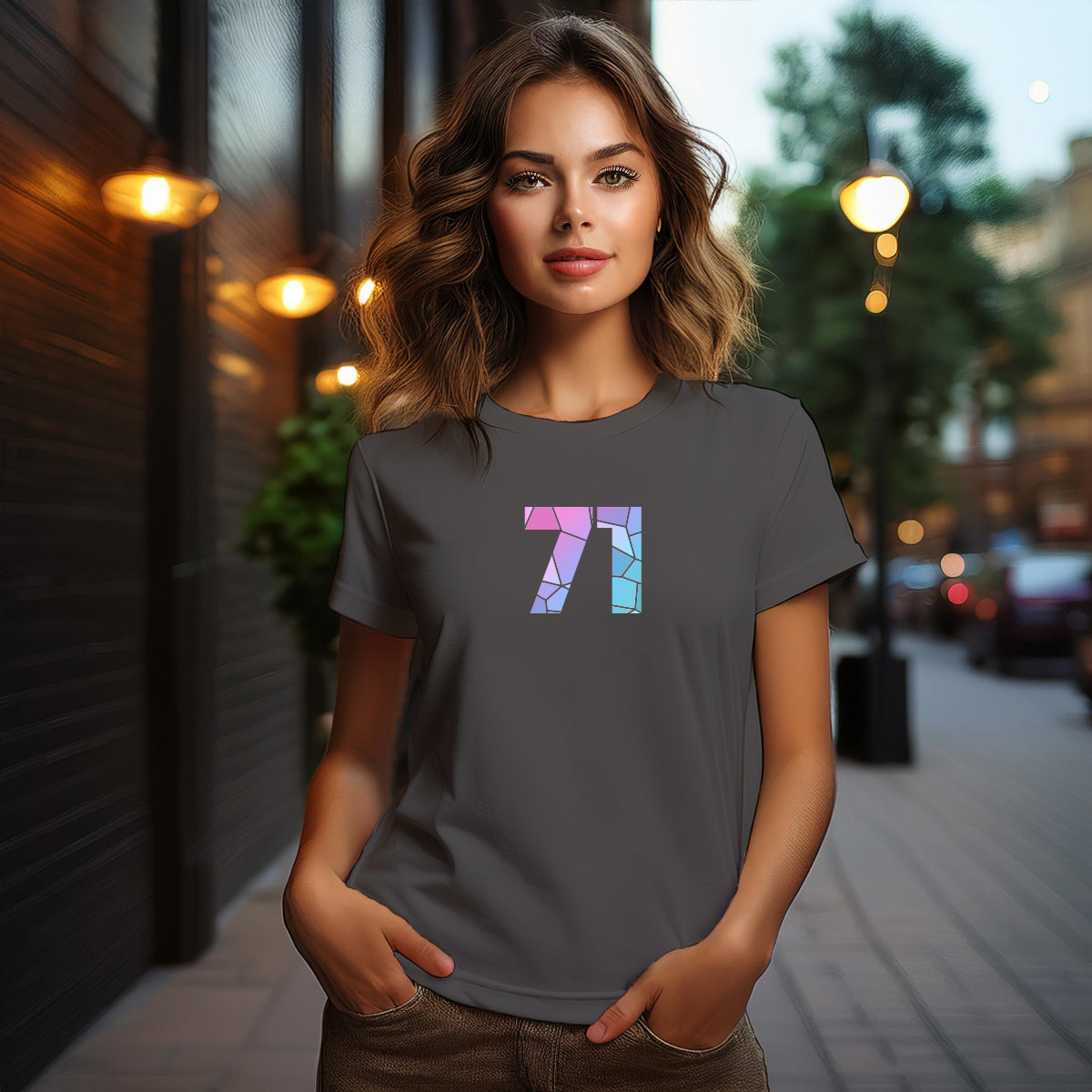City Posters Plus 71 Number Women T-Shirt (Charcoal Grey) | Stylish Numeric Graphic Tee