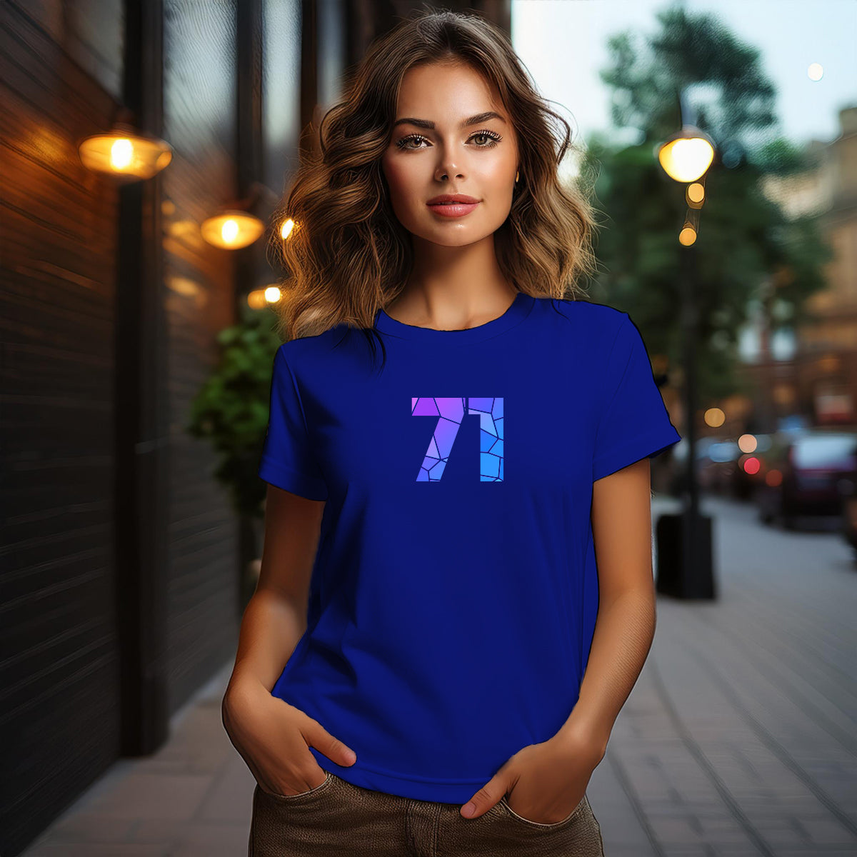 City Posters Plus 71 Number Women T-Shirt (Royal Blue) | Stylish Numeric Graphic Tee