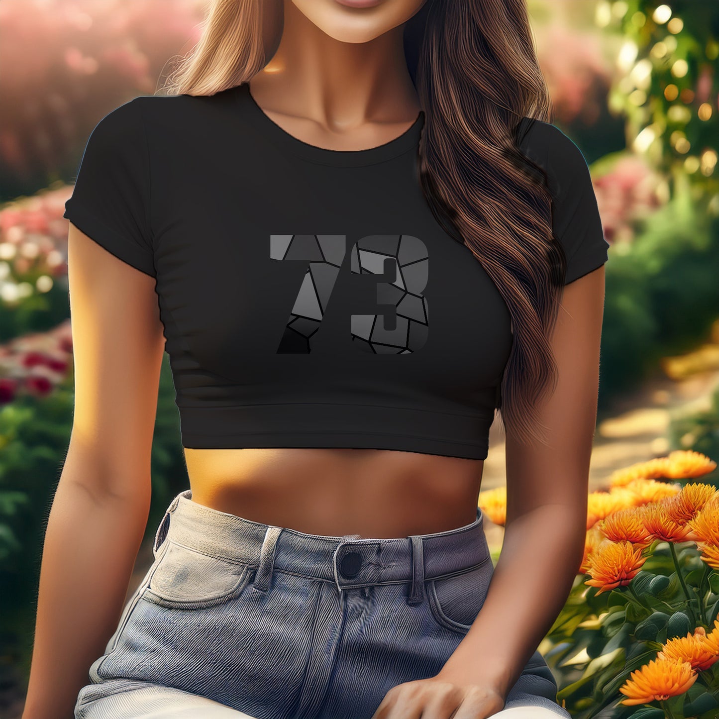 City Posters Plus 73 Number Women Crop Top (Black)