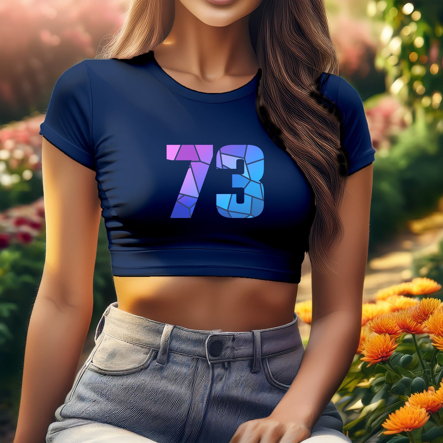 City Posters Plus 73 Number Women Crop Top (Navy Blue)