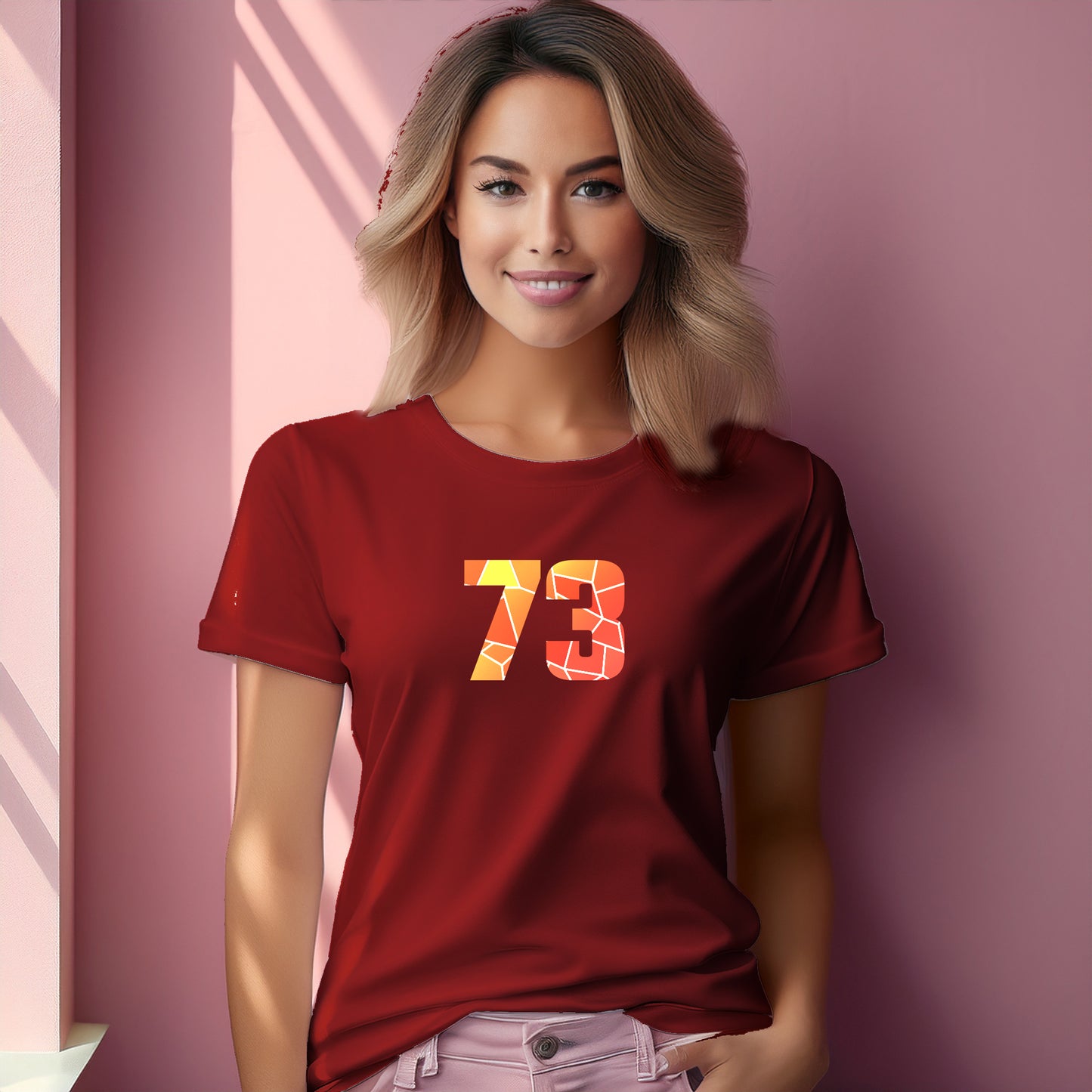 73 Number Women T-Shirt (Red) | Stylish Numeric Graphic Tee