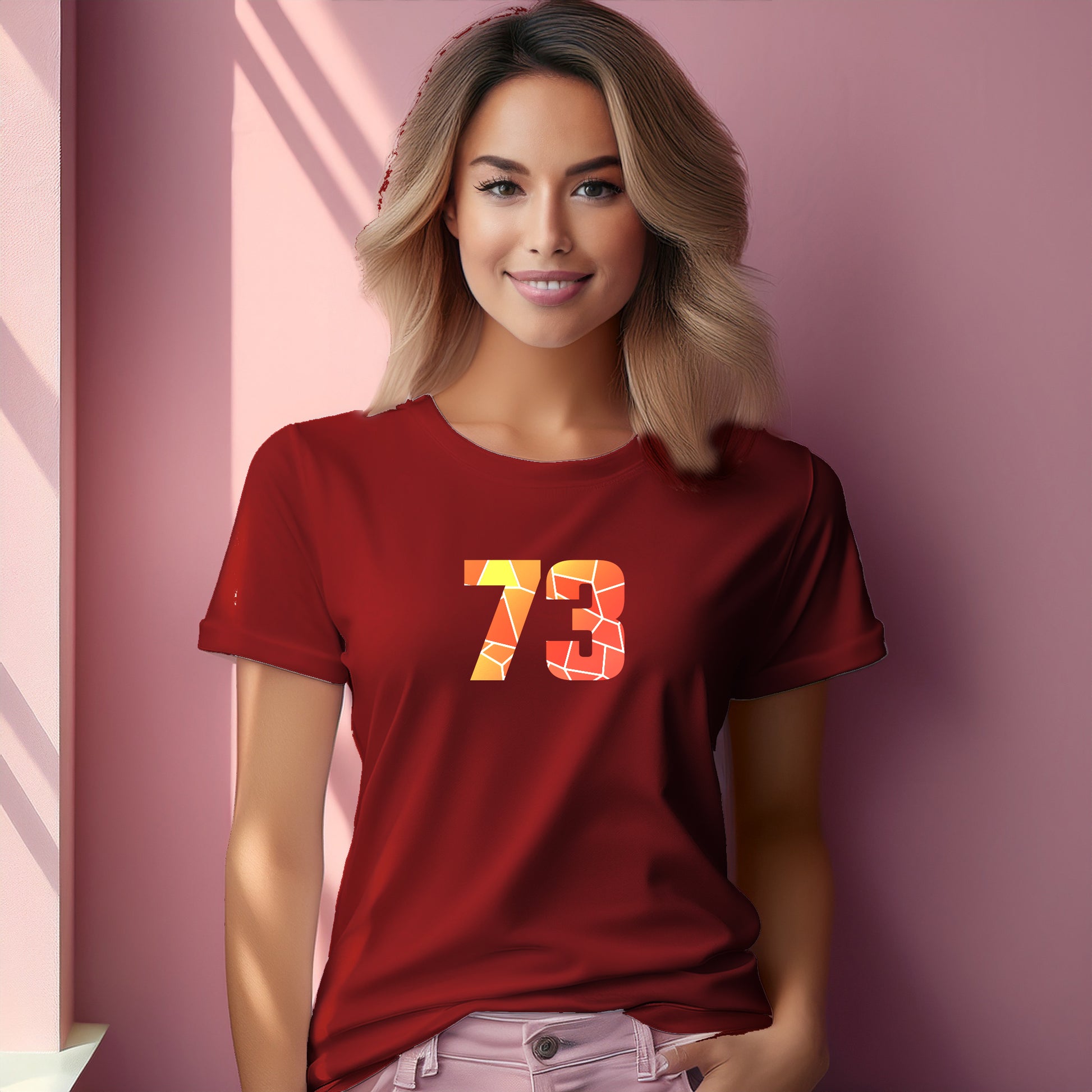 73 Number Women T-Shirt (Red) | Stylish Numeric Graphic Tee