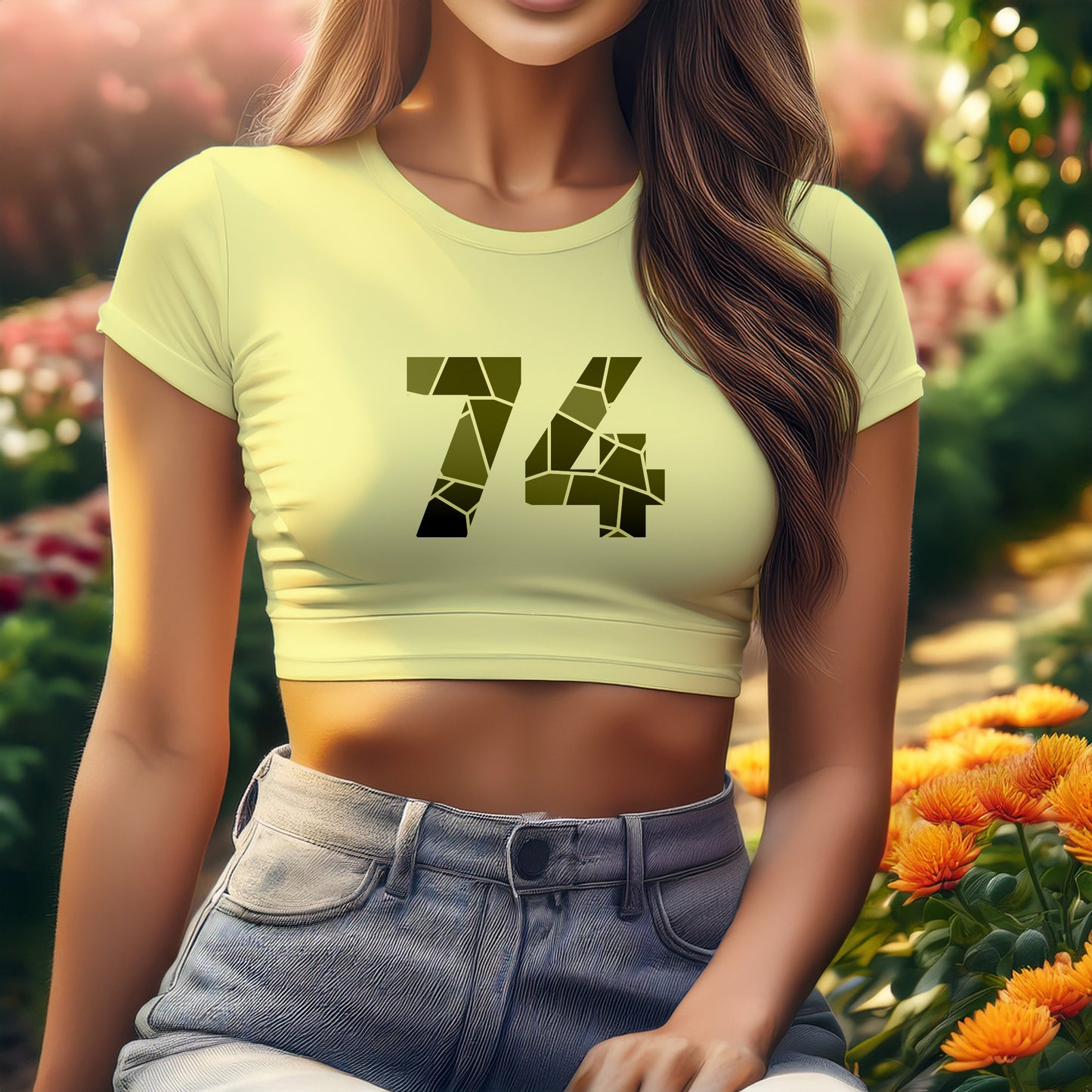 City Posters Plus 74 Number Women Crop Top (Butter Yellow)