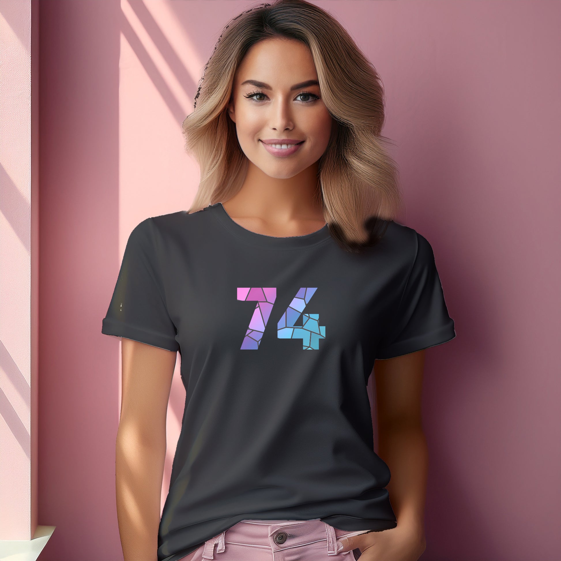 74 Number Women T-Shirt (Charcoal Grey) | Stylish Numeric Graphic Tee