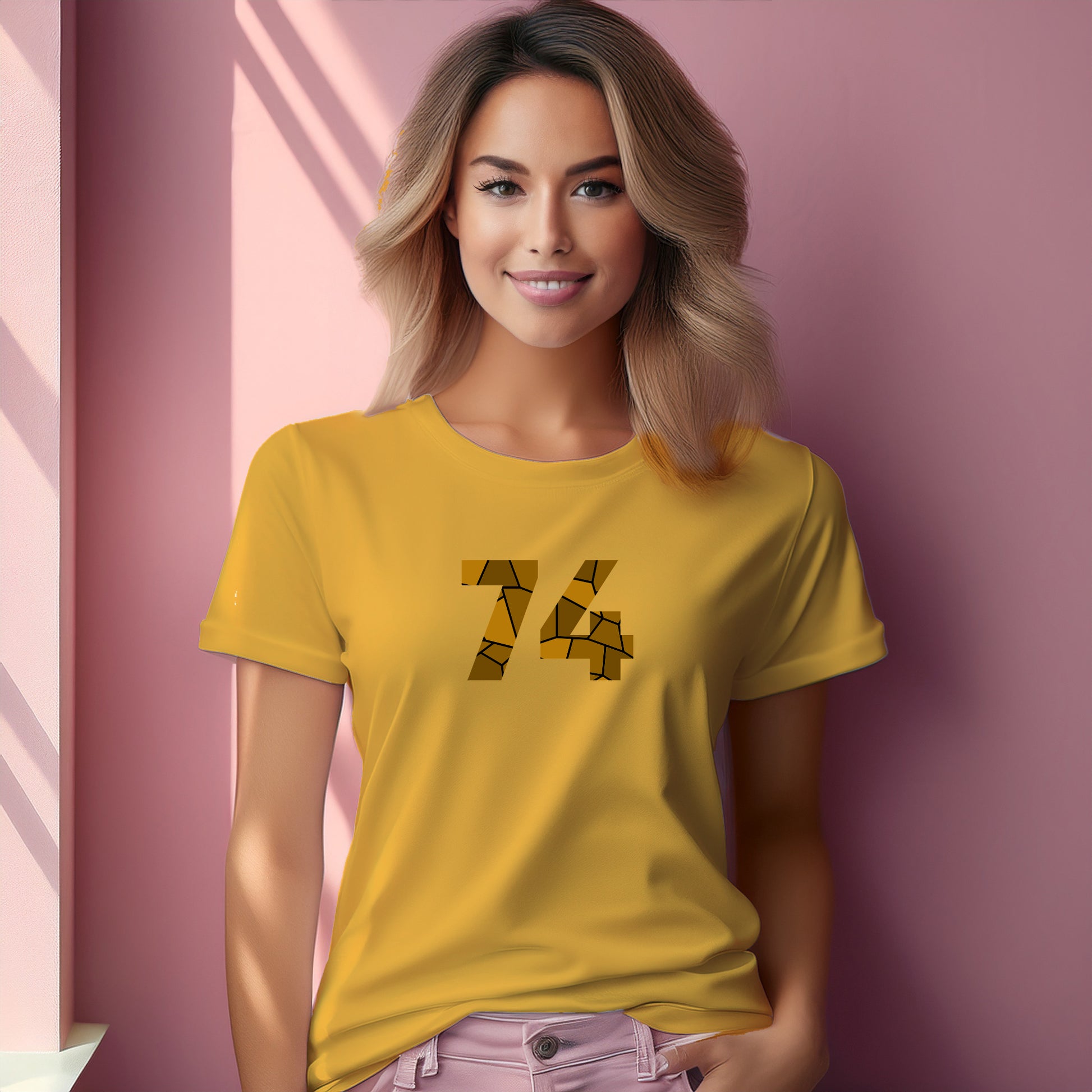74 Number Women T-Shirt (Golden Yellow) | Stylish Numeric Graphic Tee