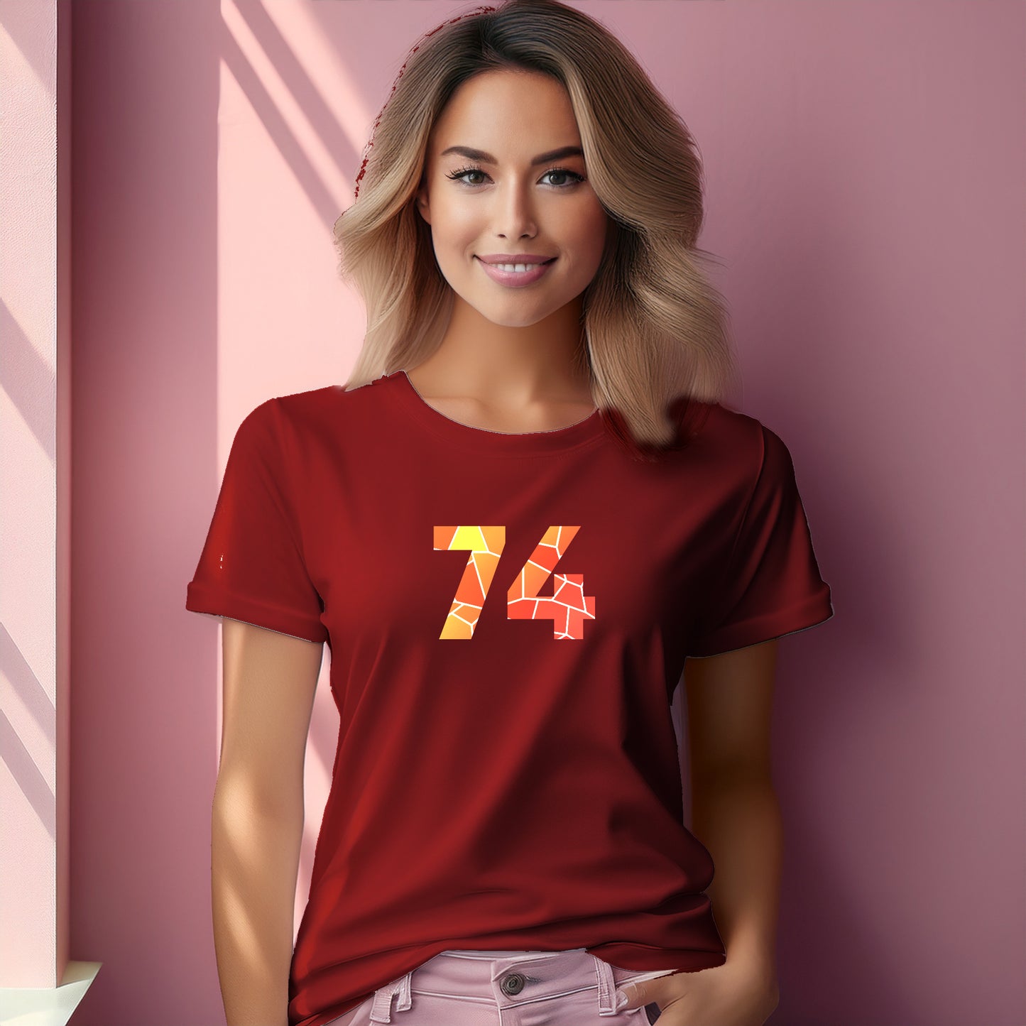 74 Number Women T-Shirt (Red) | Stylish Numeric Graphic Tee
