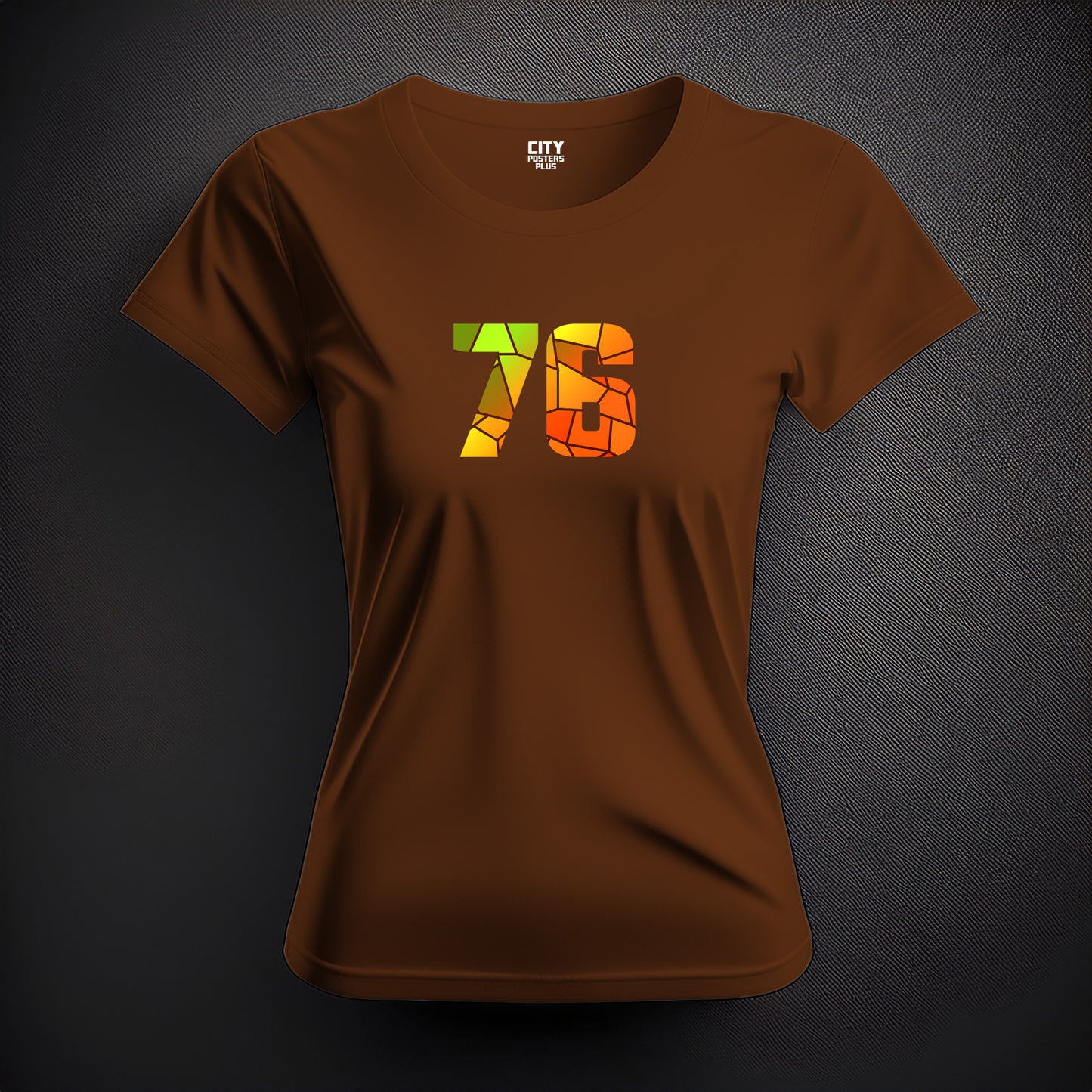 City Posters Plus 76 Number Women T-Shirt (Brown) | Stylish Numeric Graphic Tee