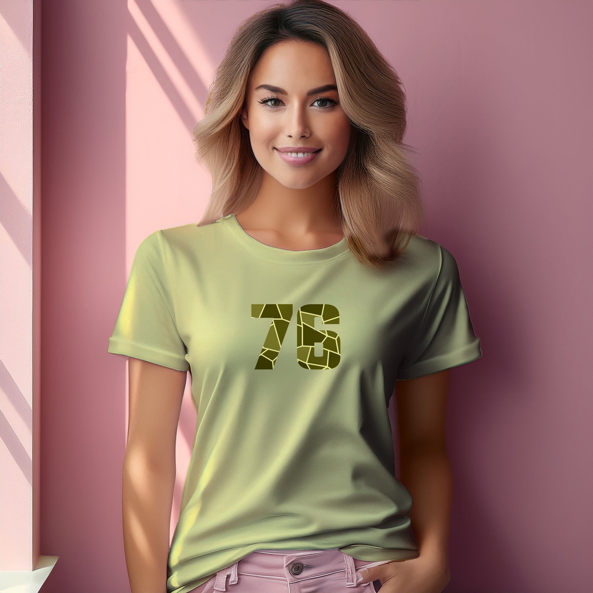 76 Number Women T-Shirt (Butter Yellow) | Stylish Numeric Graphic Tee