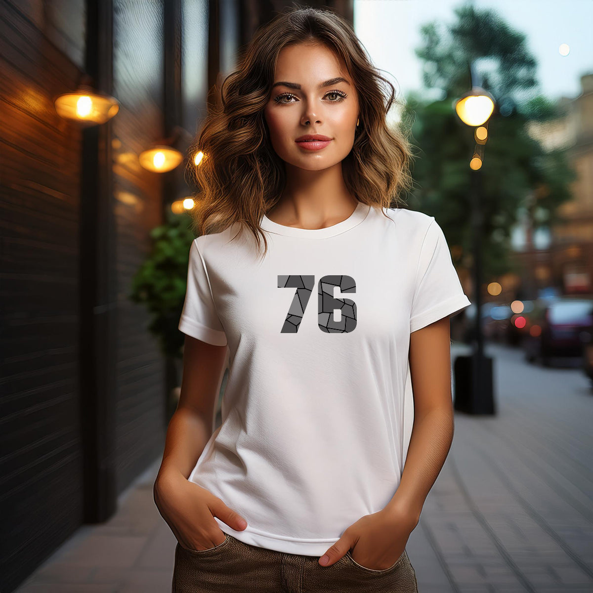 City Posters Plus 76 Number Women T-Shirt (White) | Stylish Numeric Graphic Tee