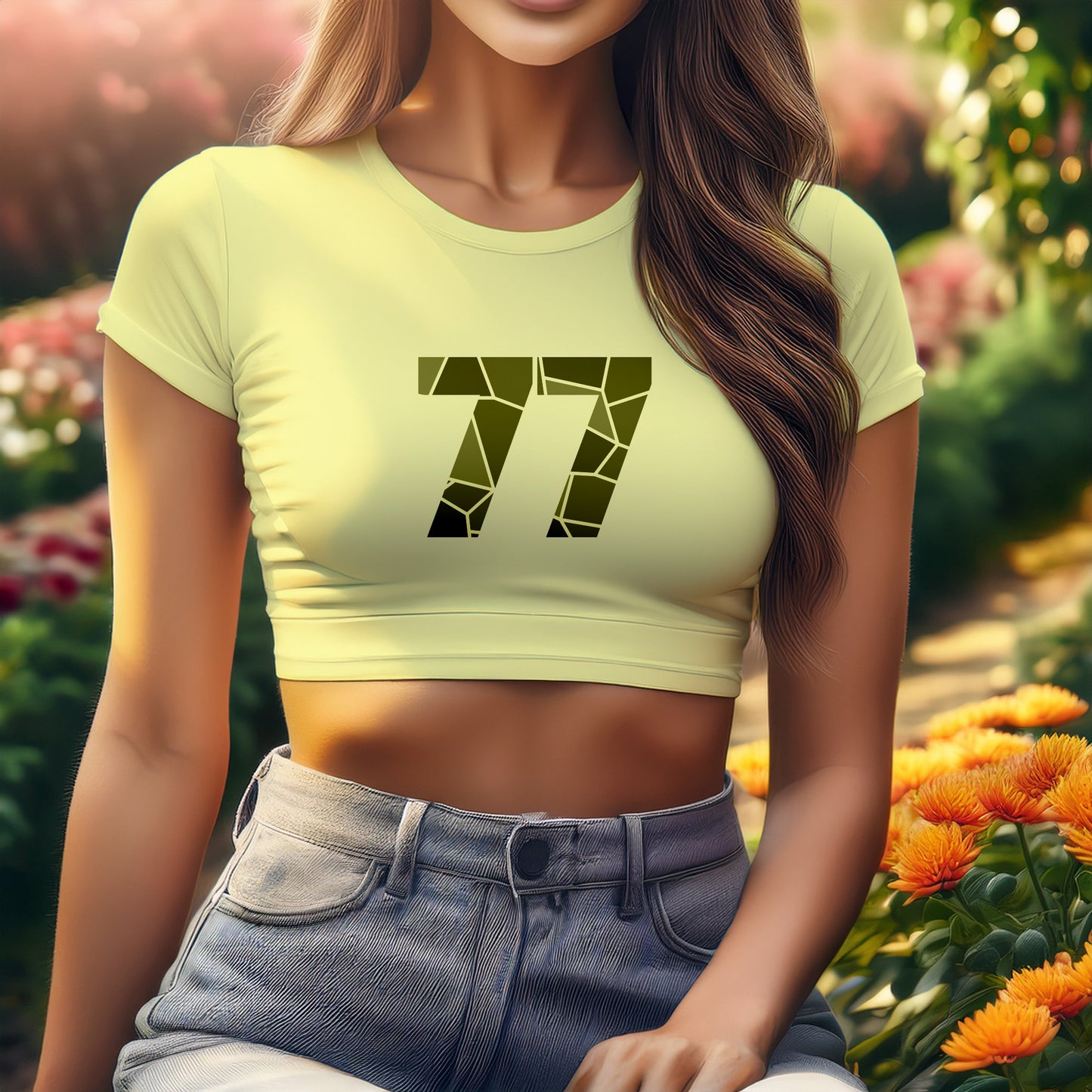 City Posters Plus 77 Number Women Crop Top (Butter Yellow)