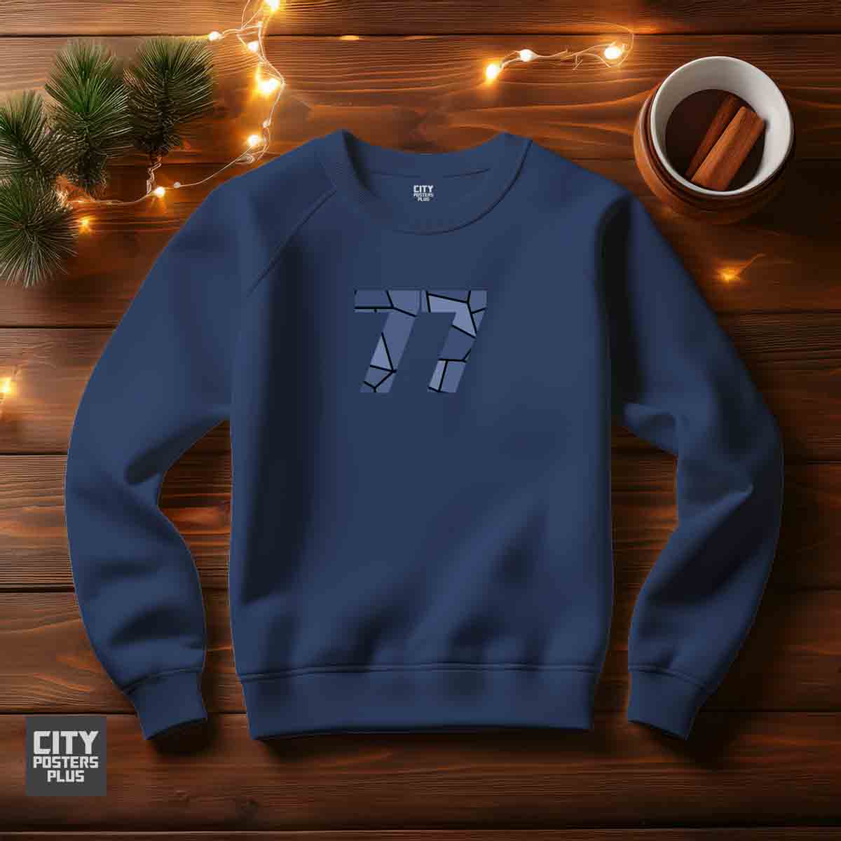 77 Number Unisex Sweatshirt (Navy Blue)  Premium Graphic Crewneck