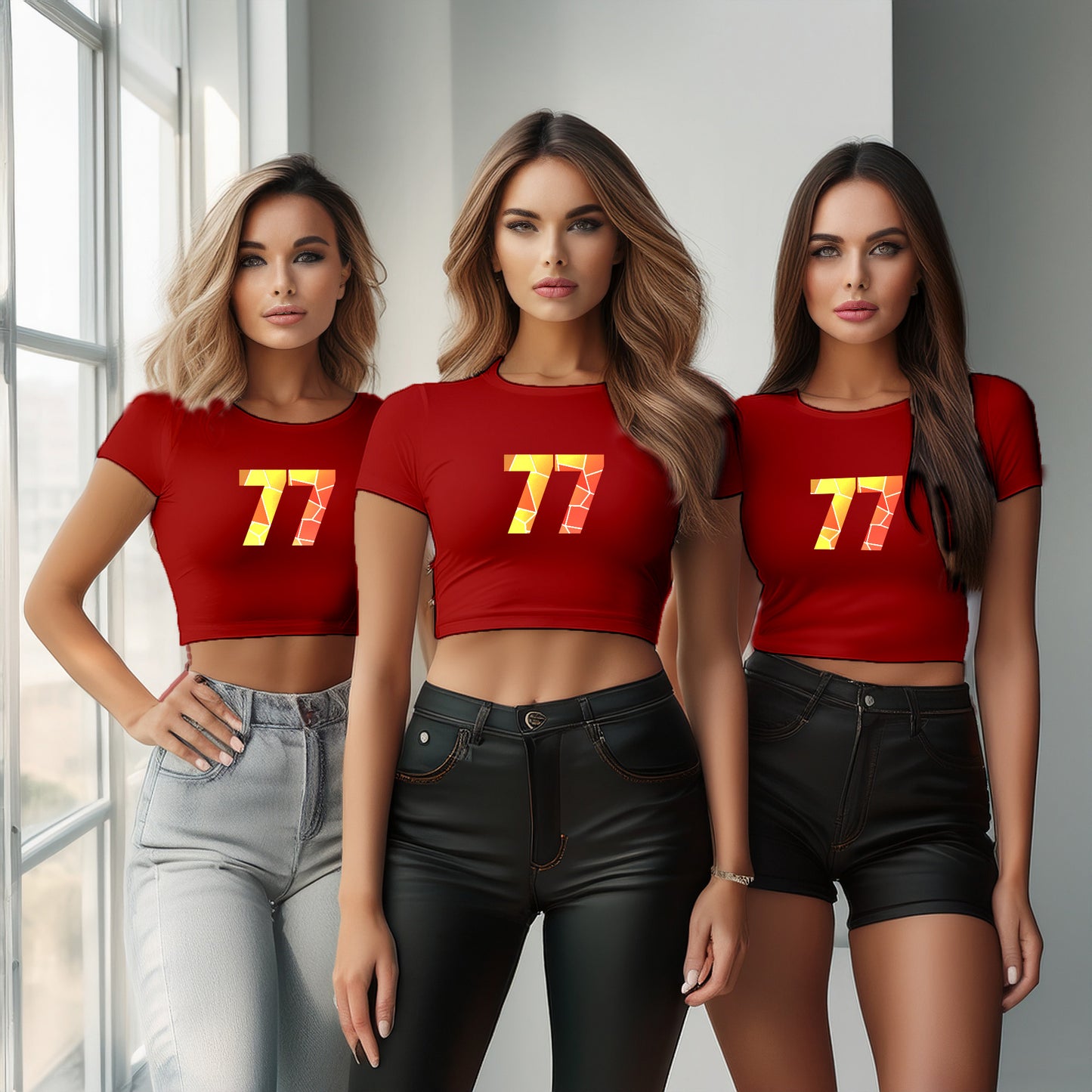 City Posters Plus 77 Number Women Crop Top (Red)