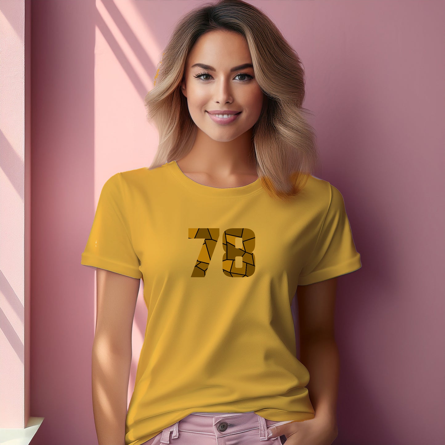 78 Number Women T-Shirt (Golden Yellow) | Stylish Numeric Graphic Tee