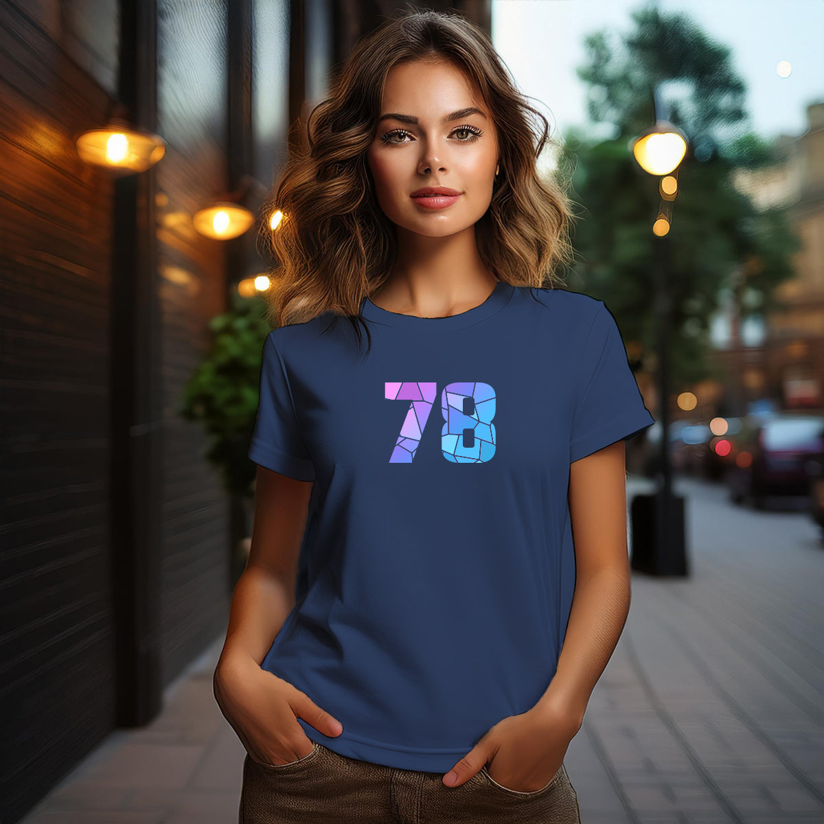 City Posters Plus 78 Number Women T-Shirt (Navy Blue) | Stylish Numeric Graphic Tee