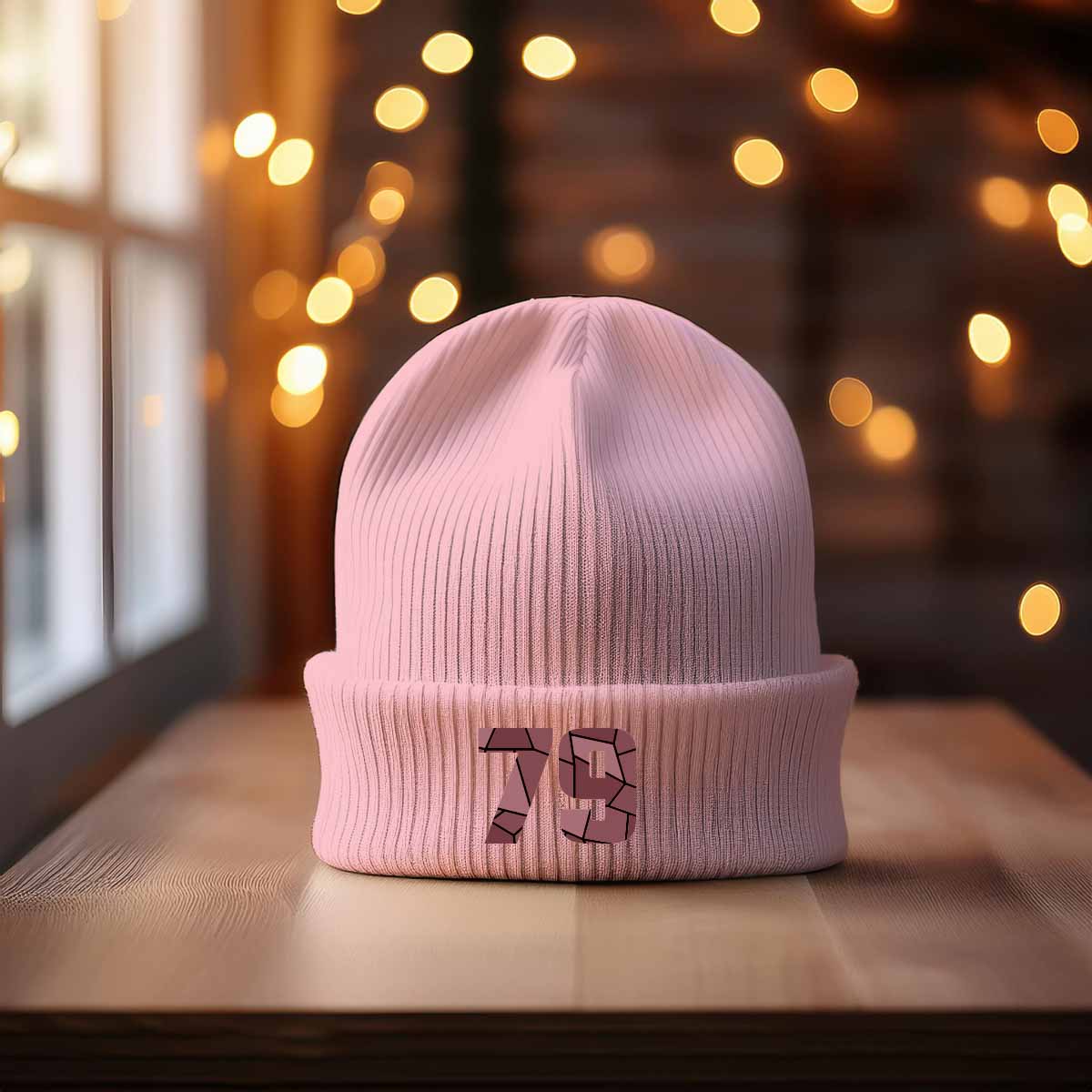 79 Number Cuffed Beanie (Baby Pink)
