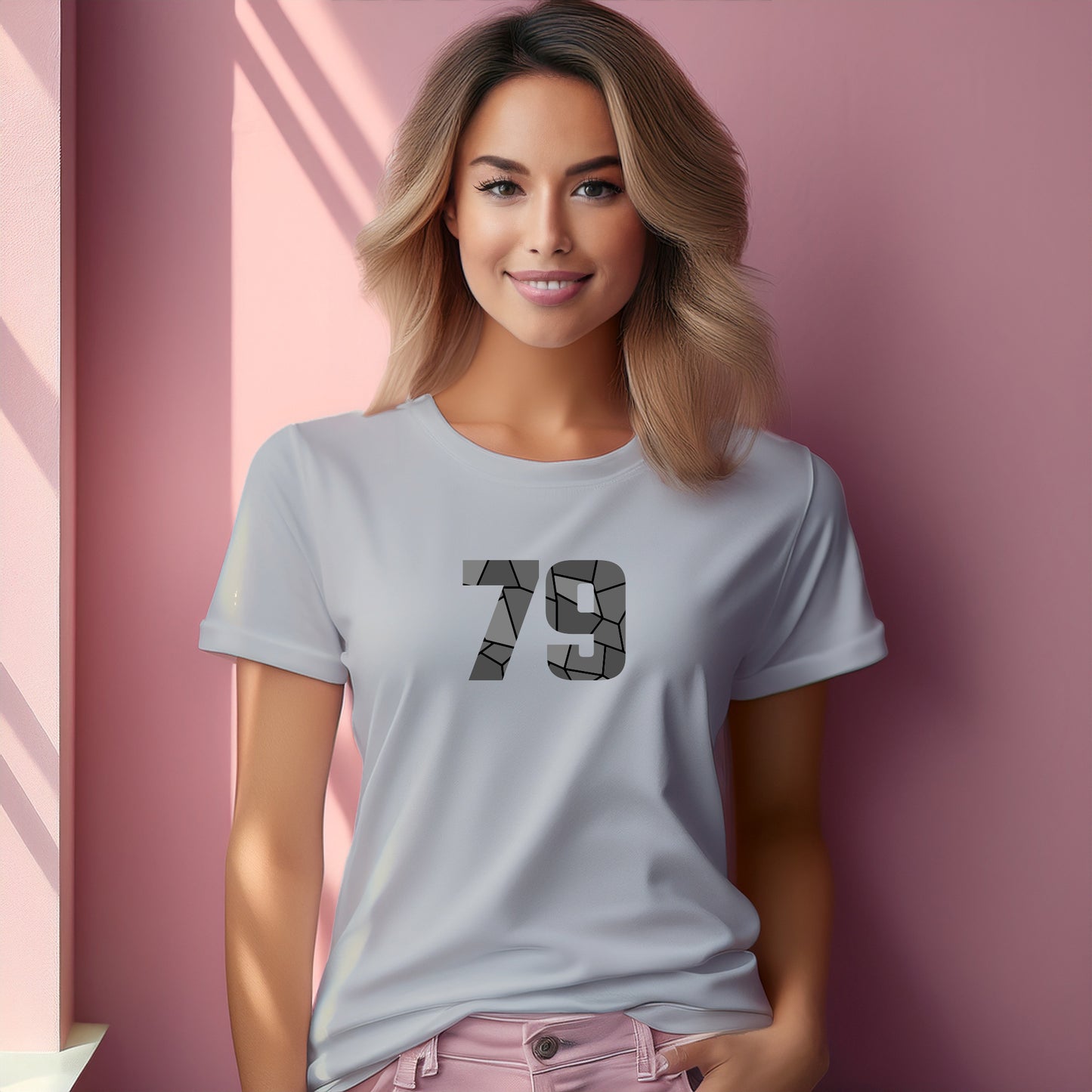 79 Number Women T-Shirt (Melange Grey) | Stylish Numeric Graphic Tee