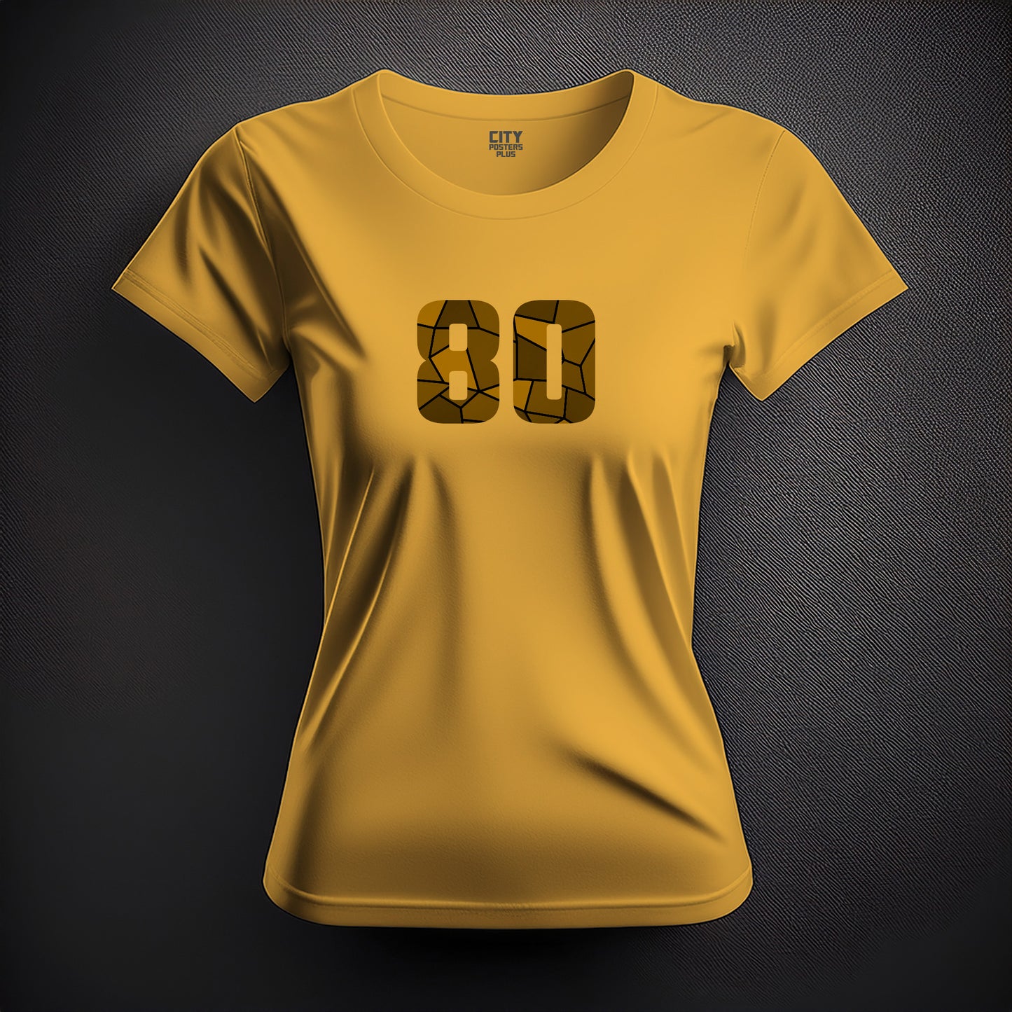 City Posters Plus 80 Number Women T-Shirt (Golden Yellow) | Stylish Numeric Graphic Tee