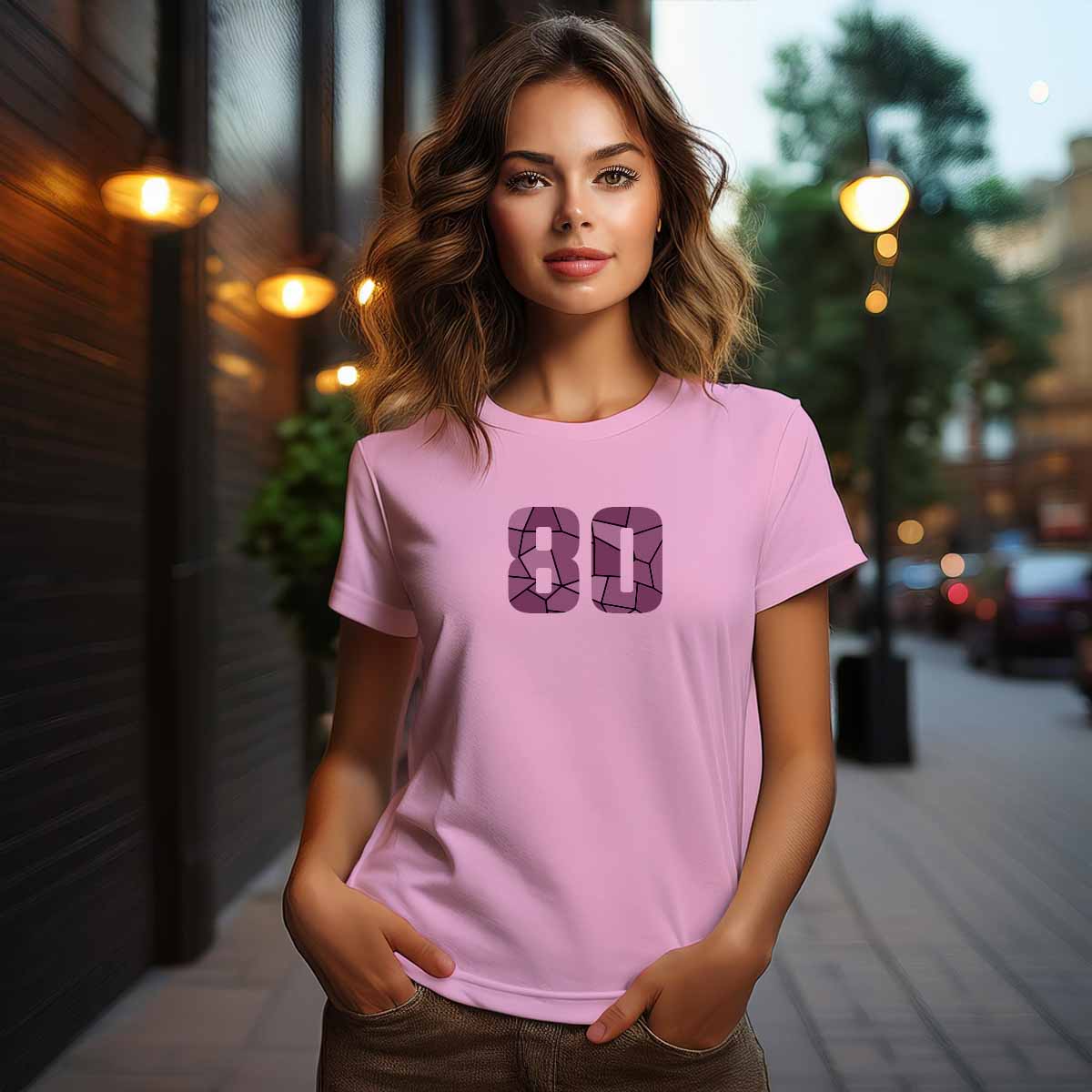 City Posters Plus 80 Number Women T-Shirt (Light Pink) | Stylish Numeric Graphic Tee