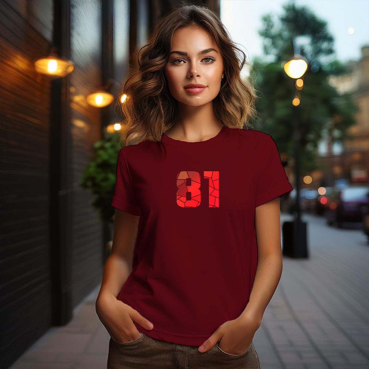 City Posters Plus 81 Number Women T-Shirt (Maroon) | Stylish Numeric Graphic Tee